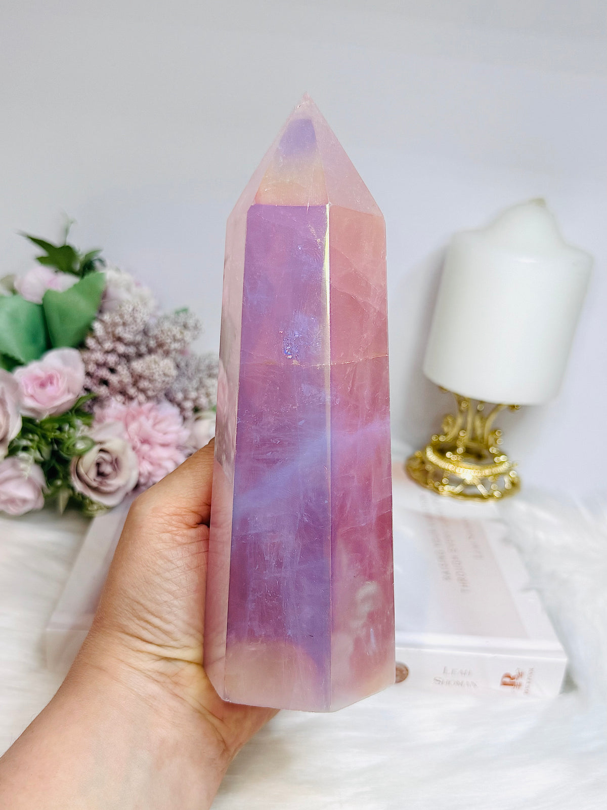 Large Angel Aura Rose Quartz Tower 18.5cm 808g