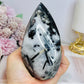 Black Tourmaline in Quartz Carved Flame From Brazil 12.5cm 491g
