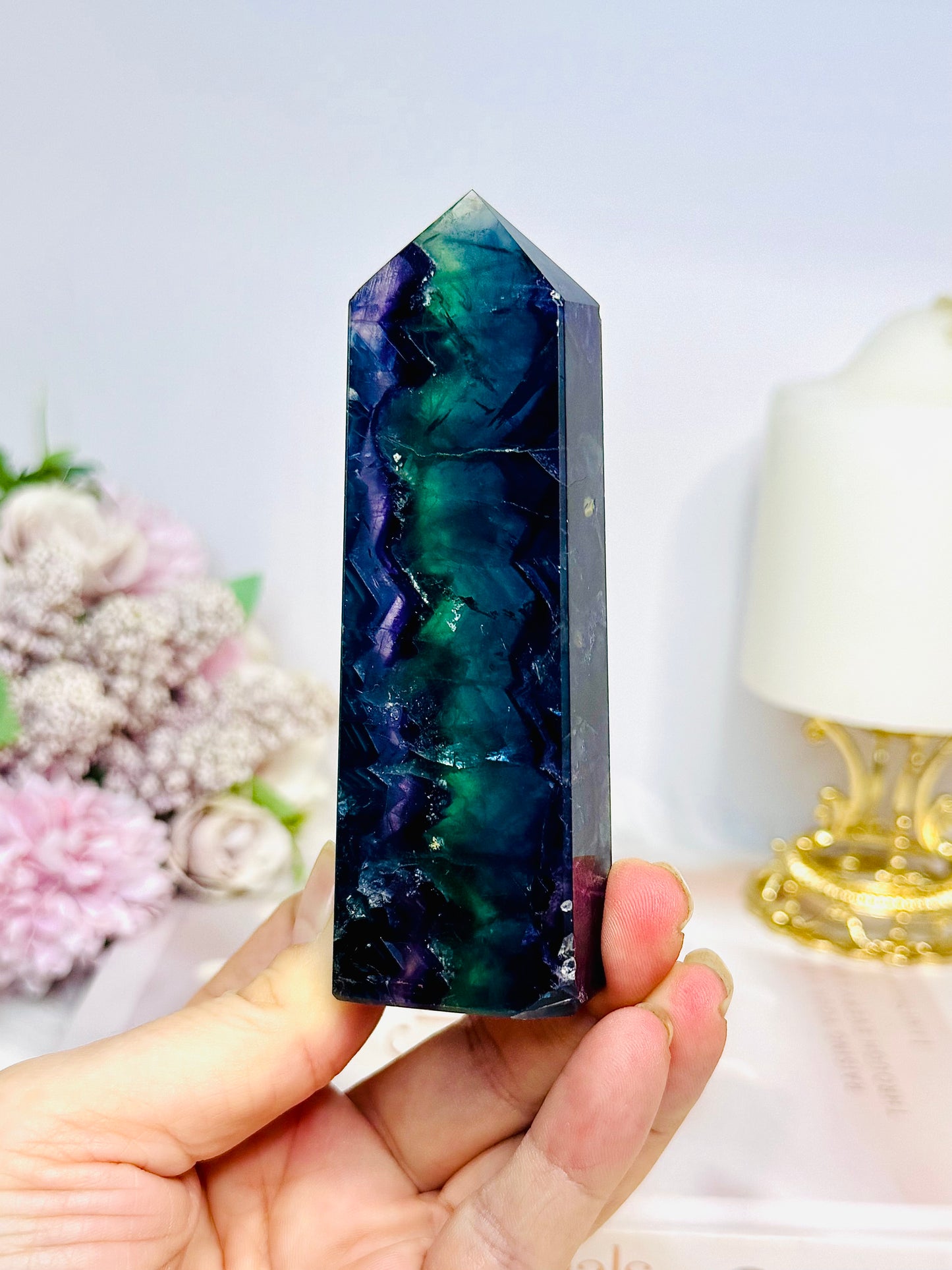 High Grade Rainbow Fluorite Tower 10.5cm