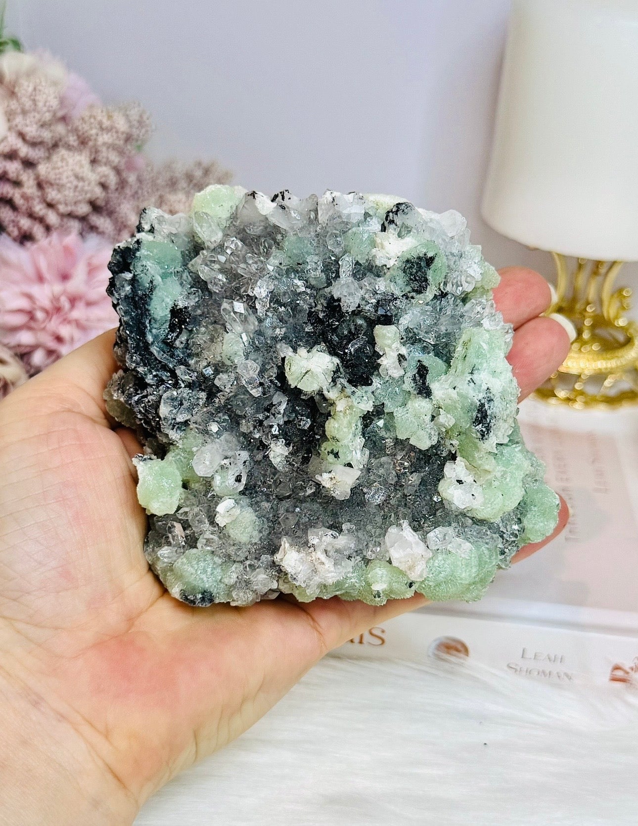 Prehnite with Babingtonite Specimen on Stand 10cm 528g