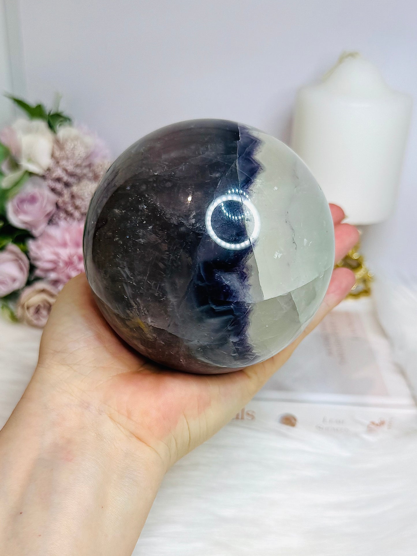 Large Blue Purple & Green Fluorite Sphere On Stand 1.5KG