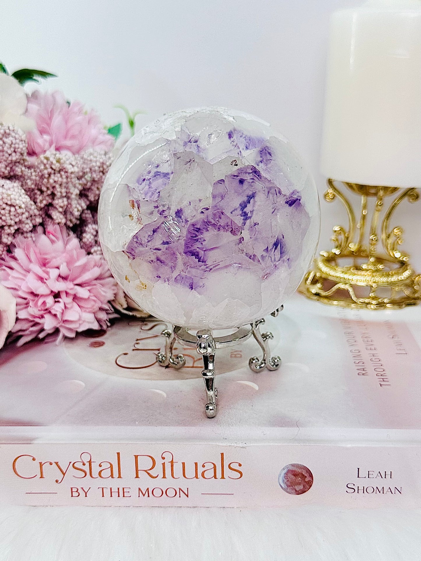 Absolutely Exquisite!!! Large Classy & Fabulous 654gram Druzy Amethyst Quartz Sphere On Stand With Rainbows ~ From Brazil ~ Note: Sphere has been discontinued as there is a slight chip on tip of druzy point