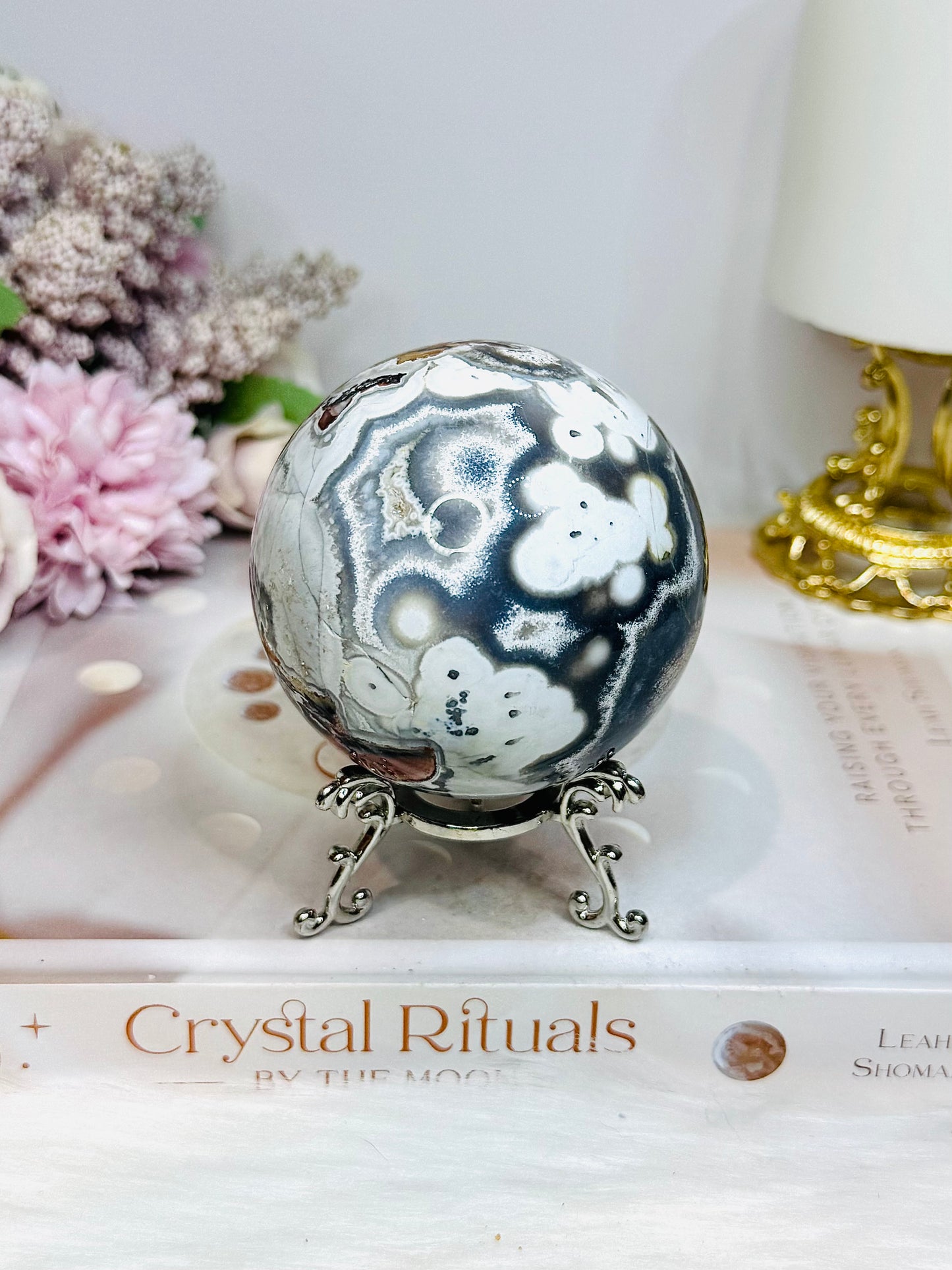 Large Mexican Crazy Lace Agate Druzy Sphere On Stand 425g