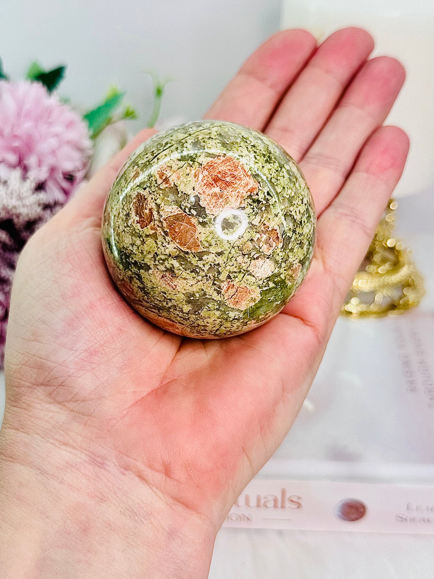 A Stone Of Vision ~ Beautiful Unakite Sphere 268grams On Stand