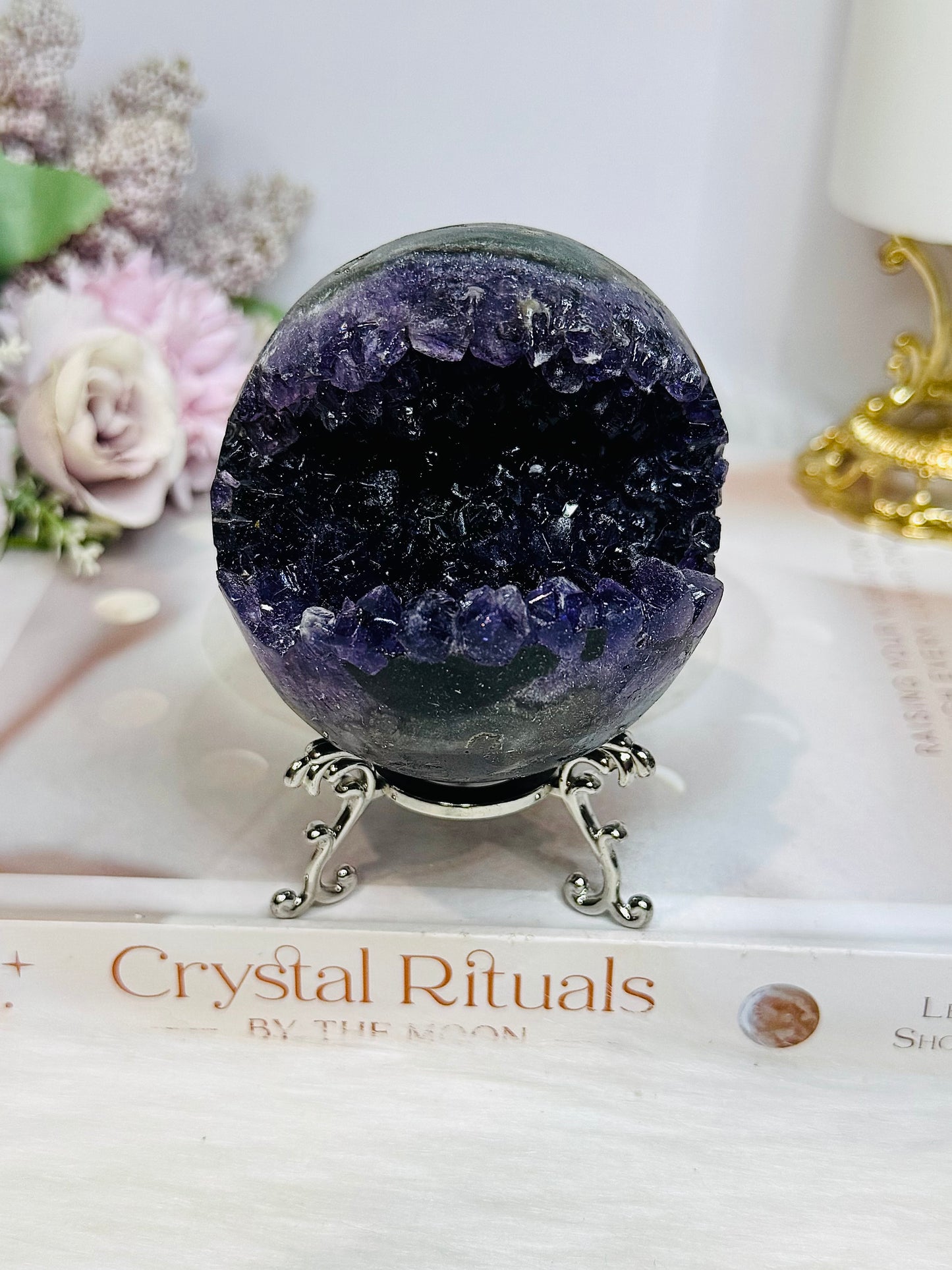 Large Druzy Amethyst Sphere on Stand 386g