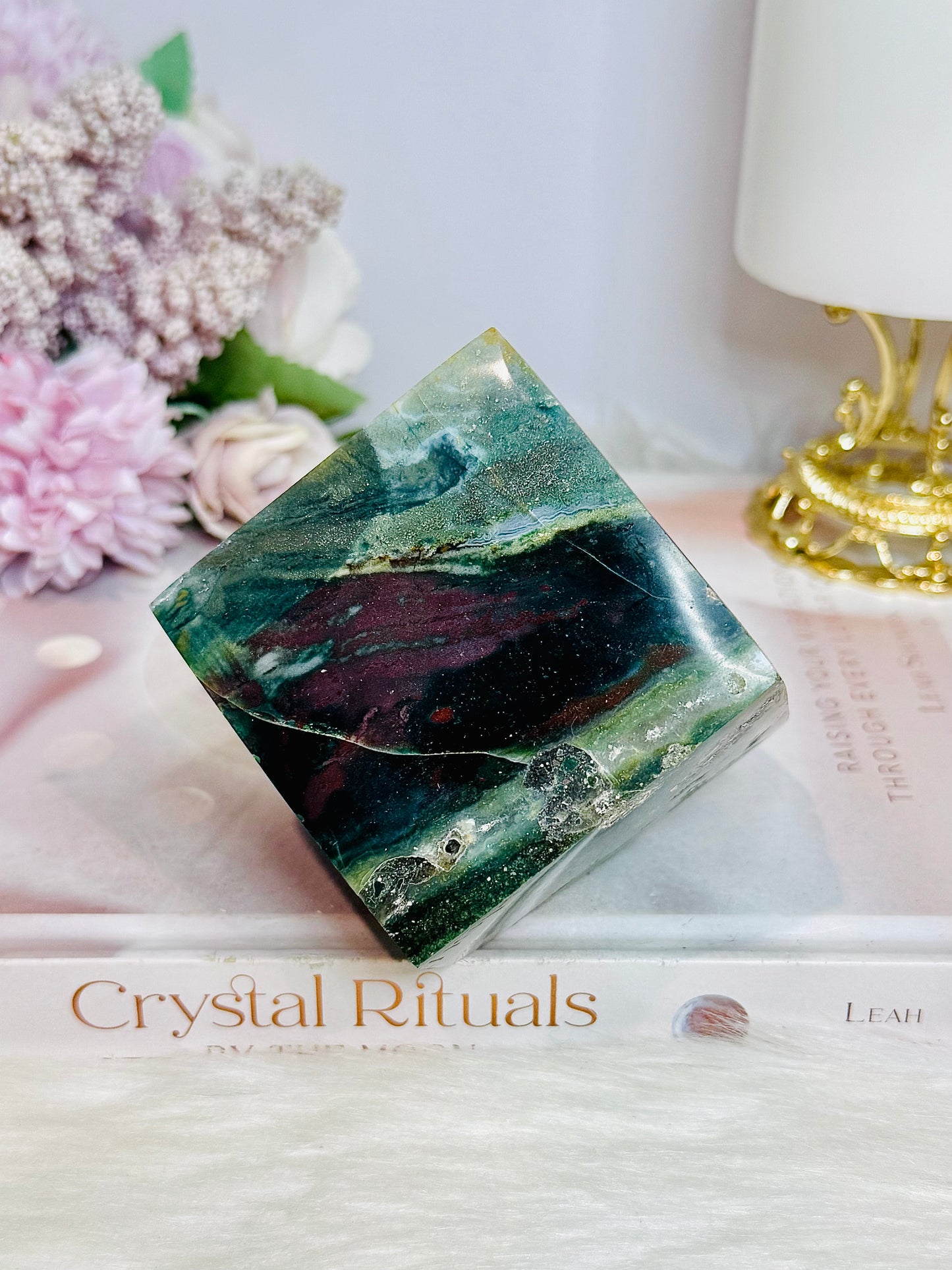 Large Ocean Jasper Carved Cube 611g