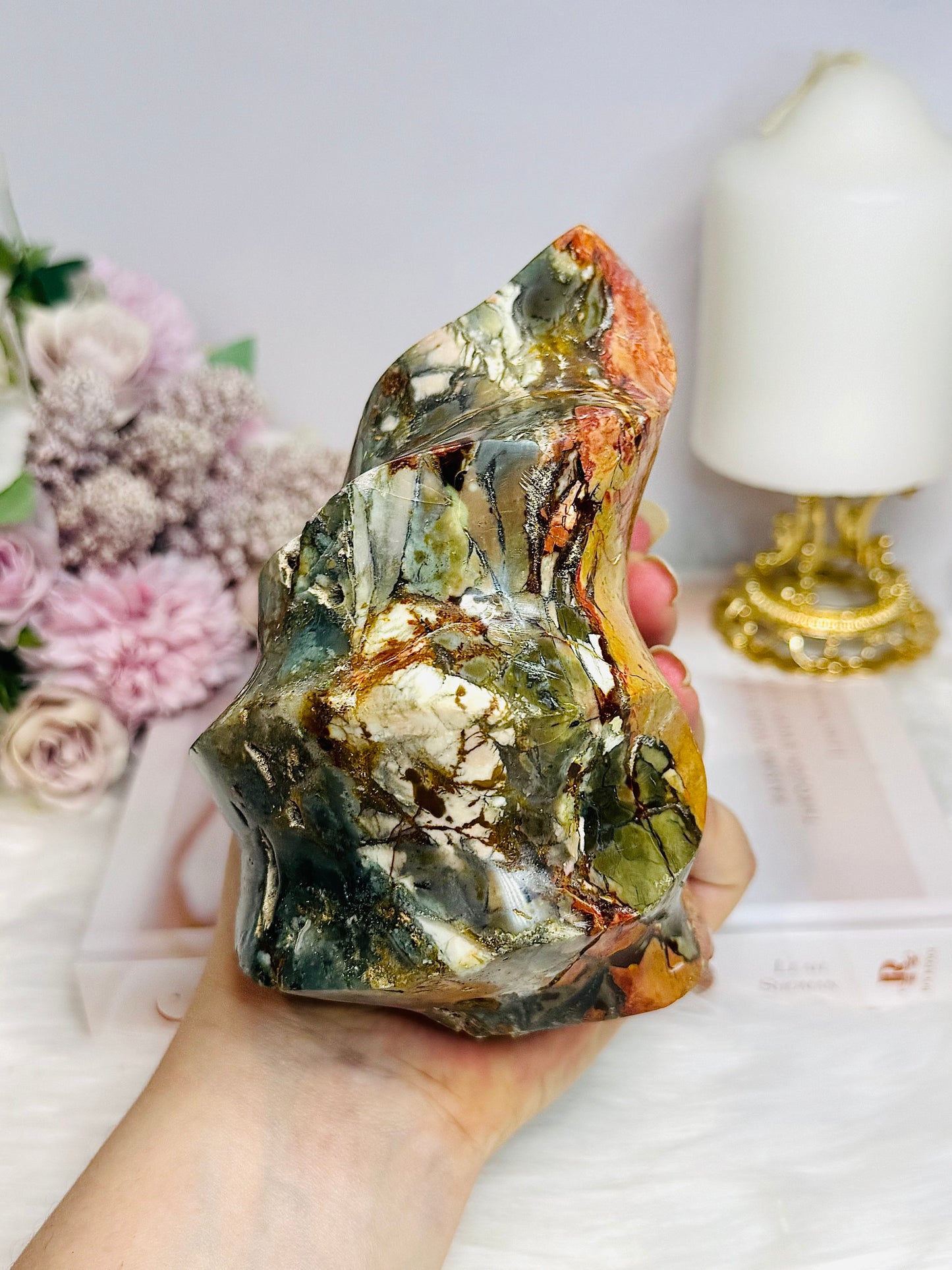 High Grade Ocean Jasper Carved Flame 13cm 1.1KG
