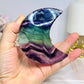 High Grade Rainbow Fluorite Moon On Stand 8.5cm