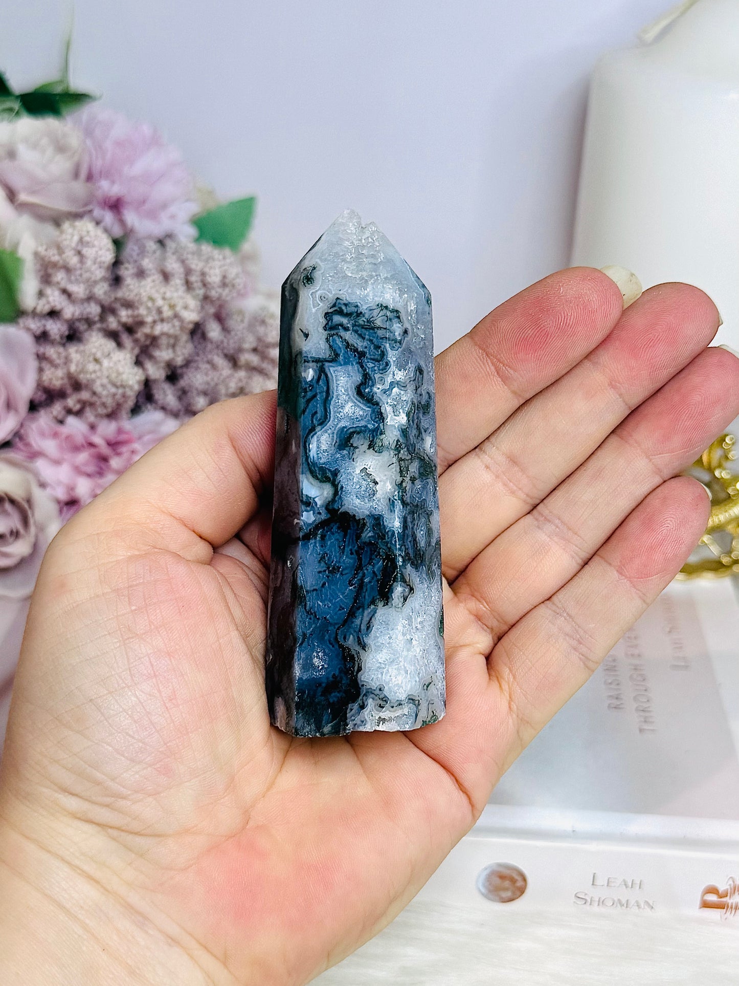 Moss Agate Druzy Tower 9cm