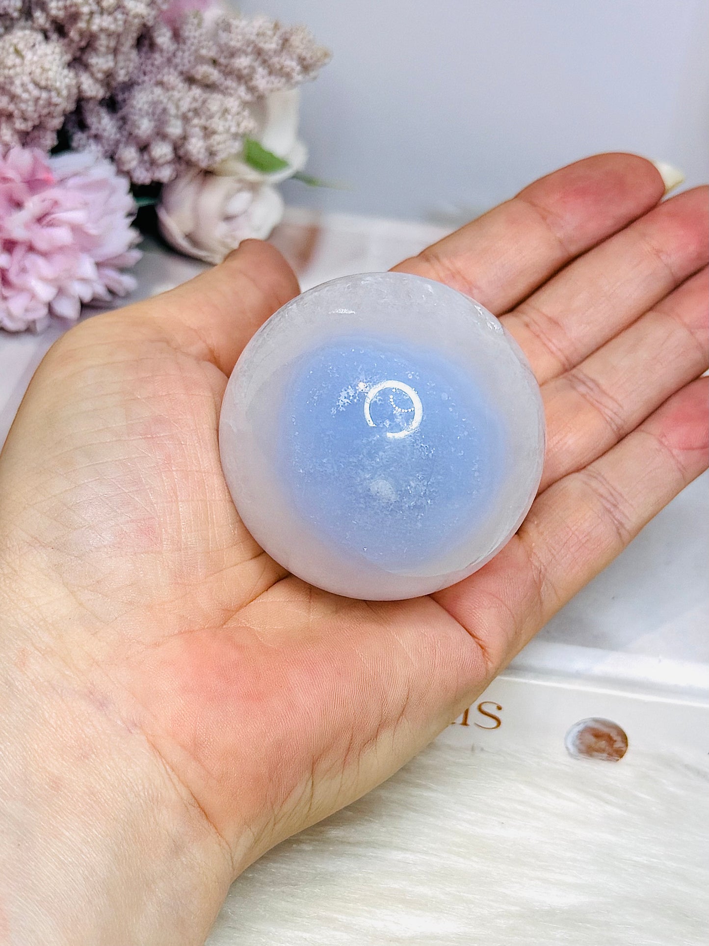 Large Blue Lace Agate Druzy Sphere On Stand 209g