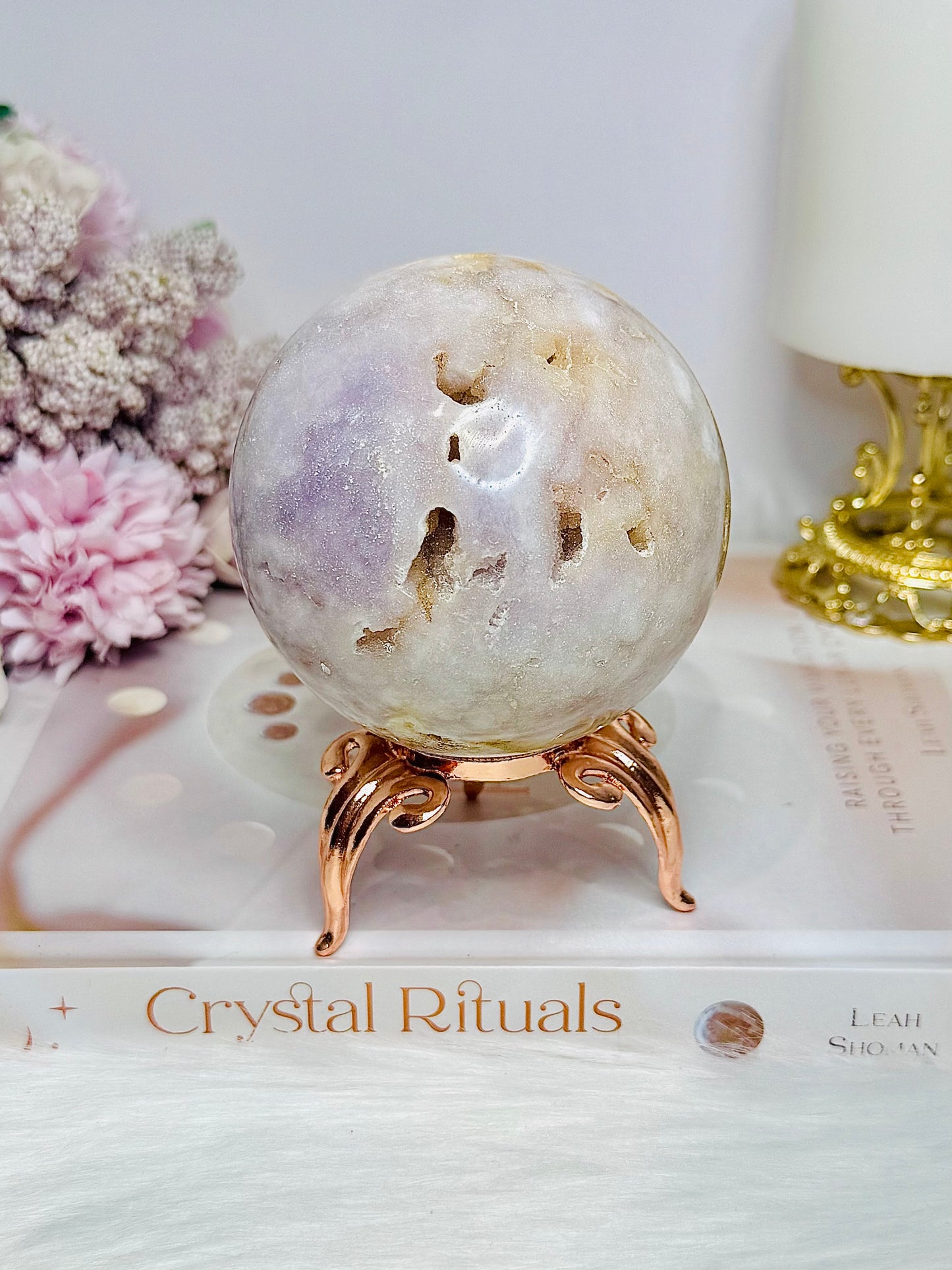 Large Druzy Pink Amethyst Sphere on Stand 608g