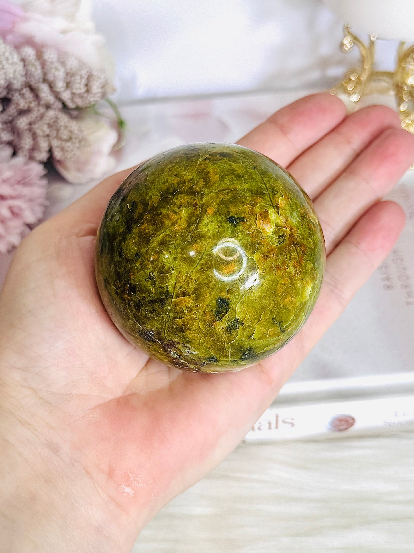 Green Opal Large Sphere on Stand 336grams