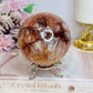 High Grade Large Fire Quartz | Hematoid Quartz Sphere with Rainbows on Stand 725g