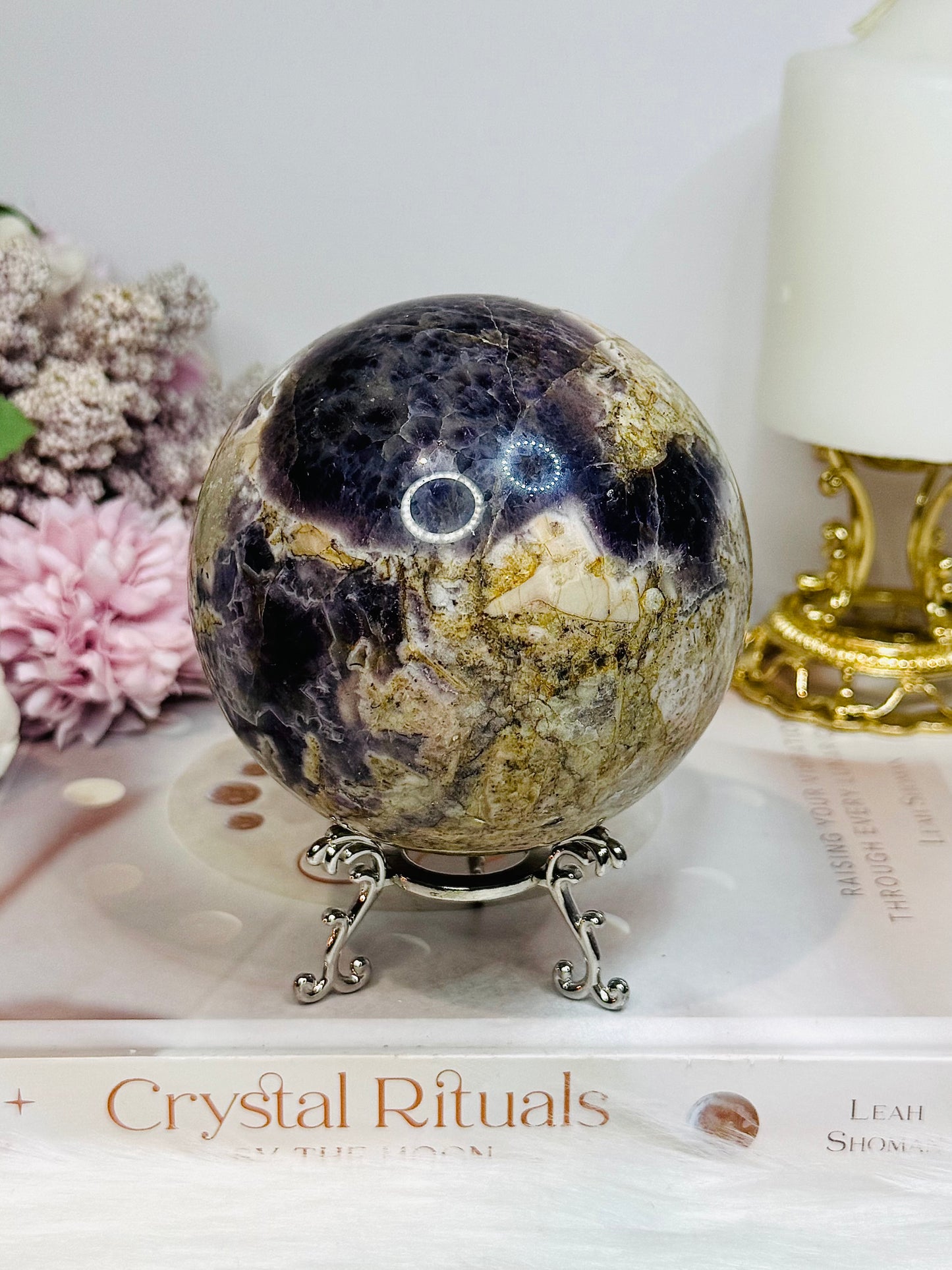Large Chevron Amethyst Sphere on Stand 926g