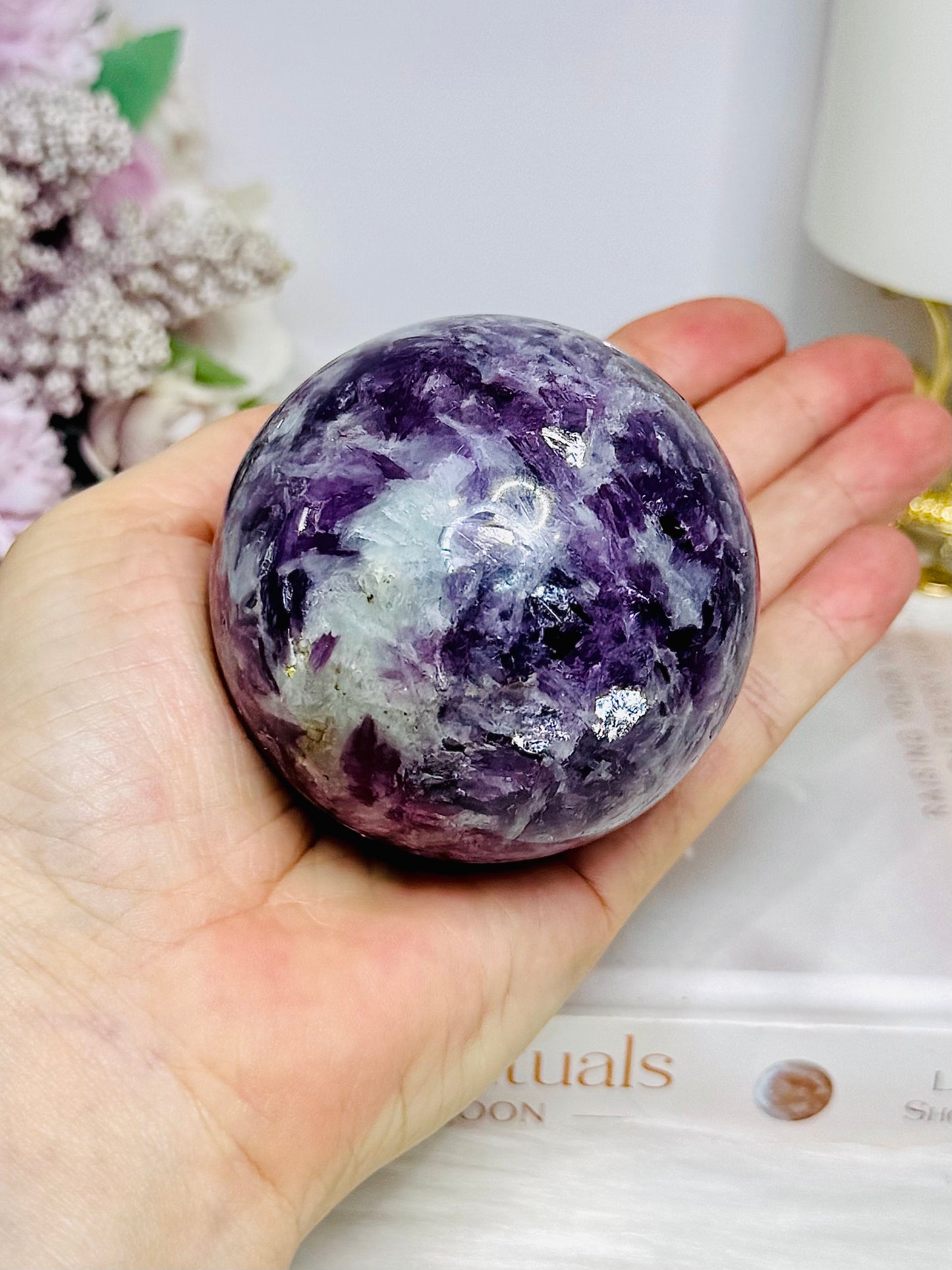 Large Lepidolite | Purple Mica Sphere on Stand 419g