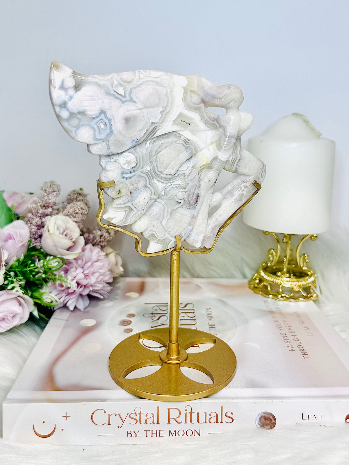High Grade Flower Agate Fairy | Angel on Stand 19cm
