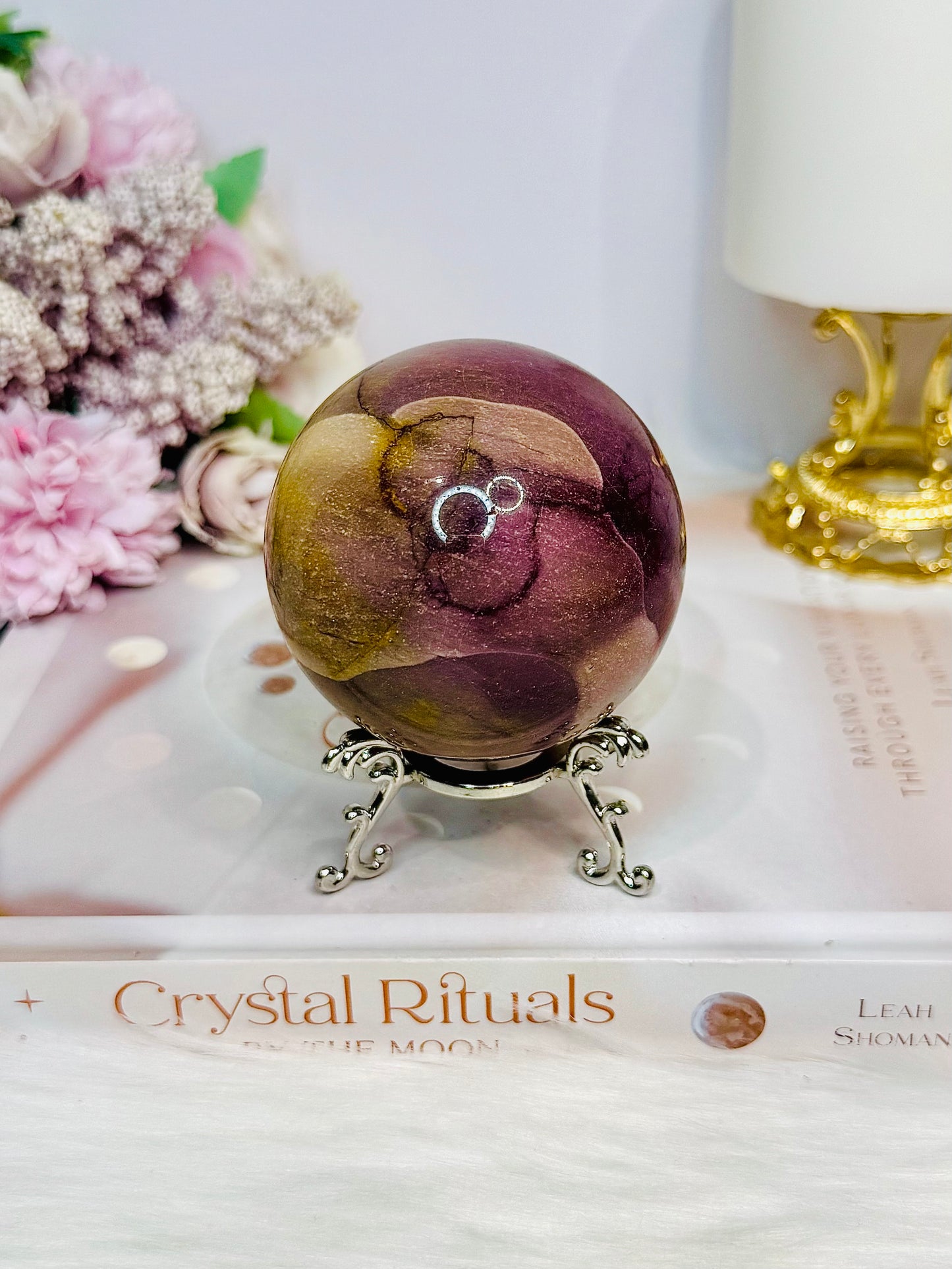 Large Mookaite Jasper Sphere on Stand 347g