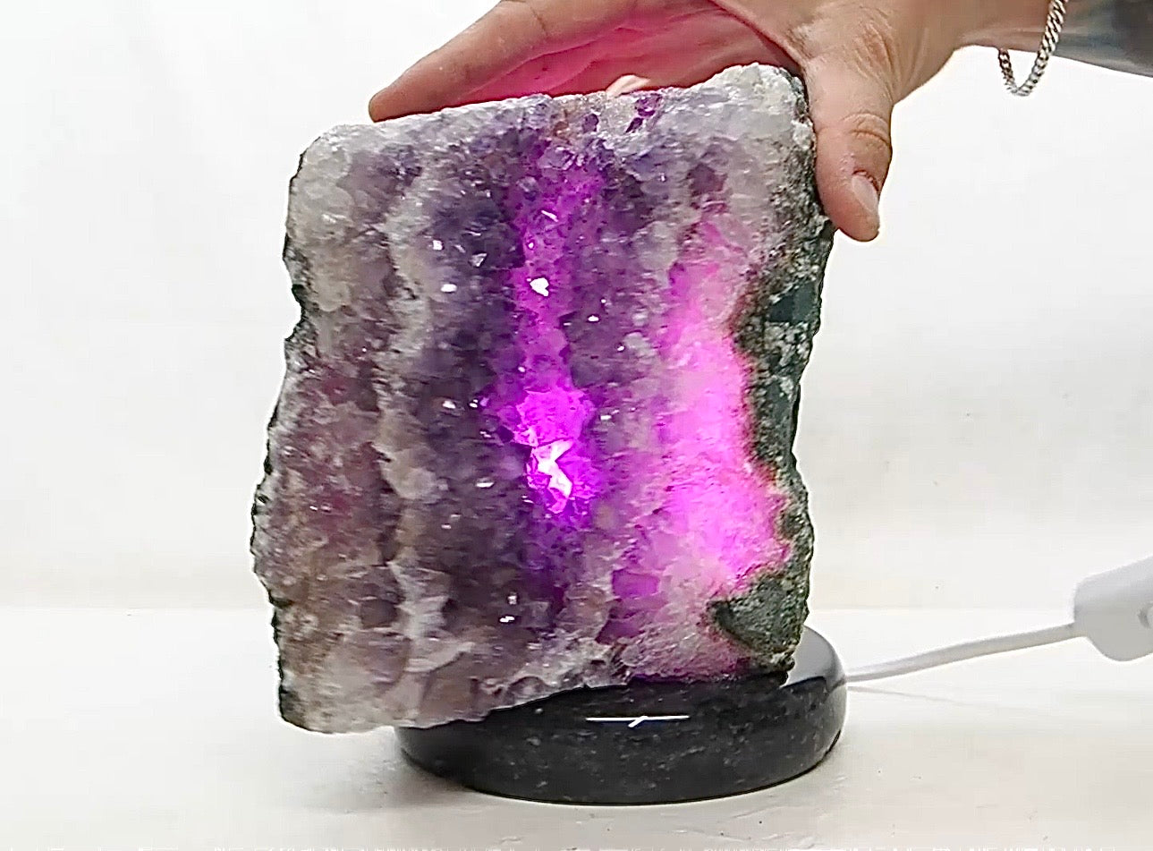 Amethyst Lamp on Marble Base 5.1KG  – Purple LED Bulb