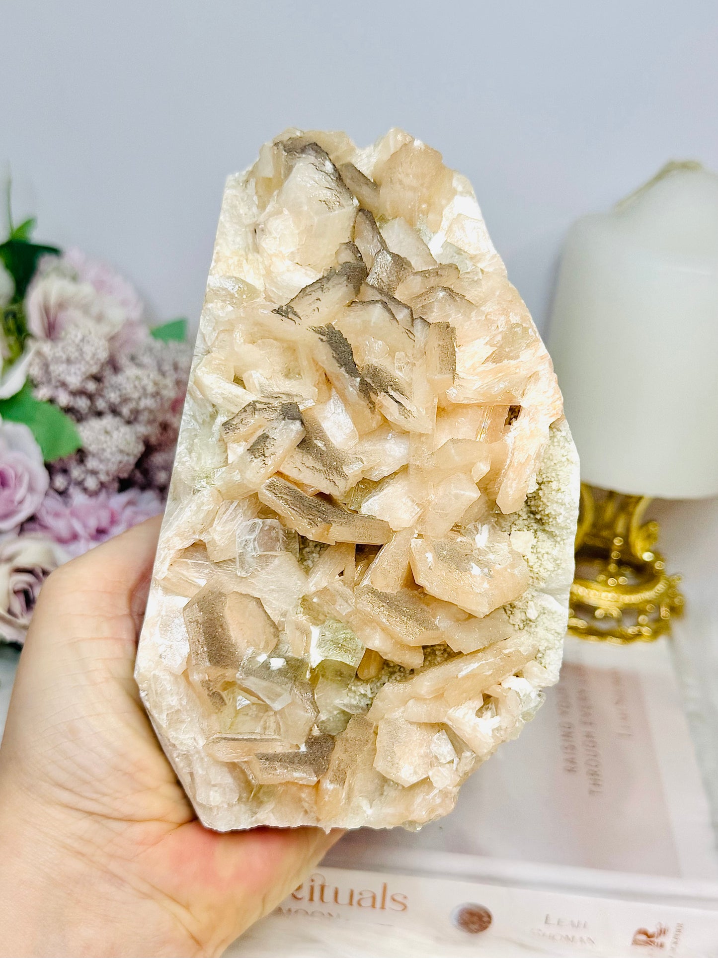 Large Natural Apophyllite X Calcite Freeform 855g 14cm