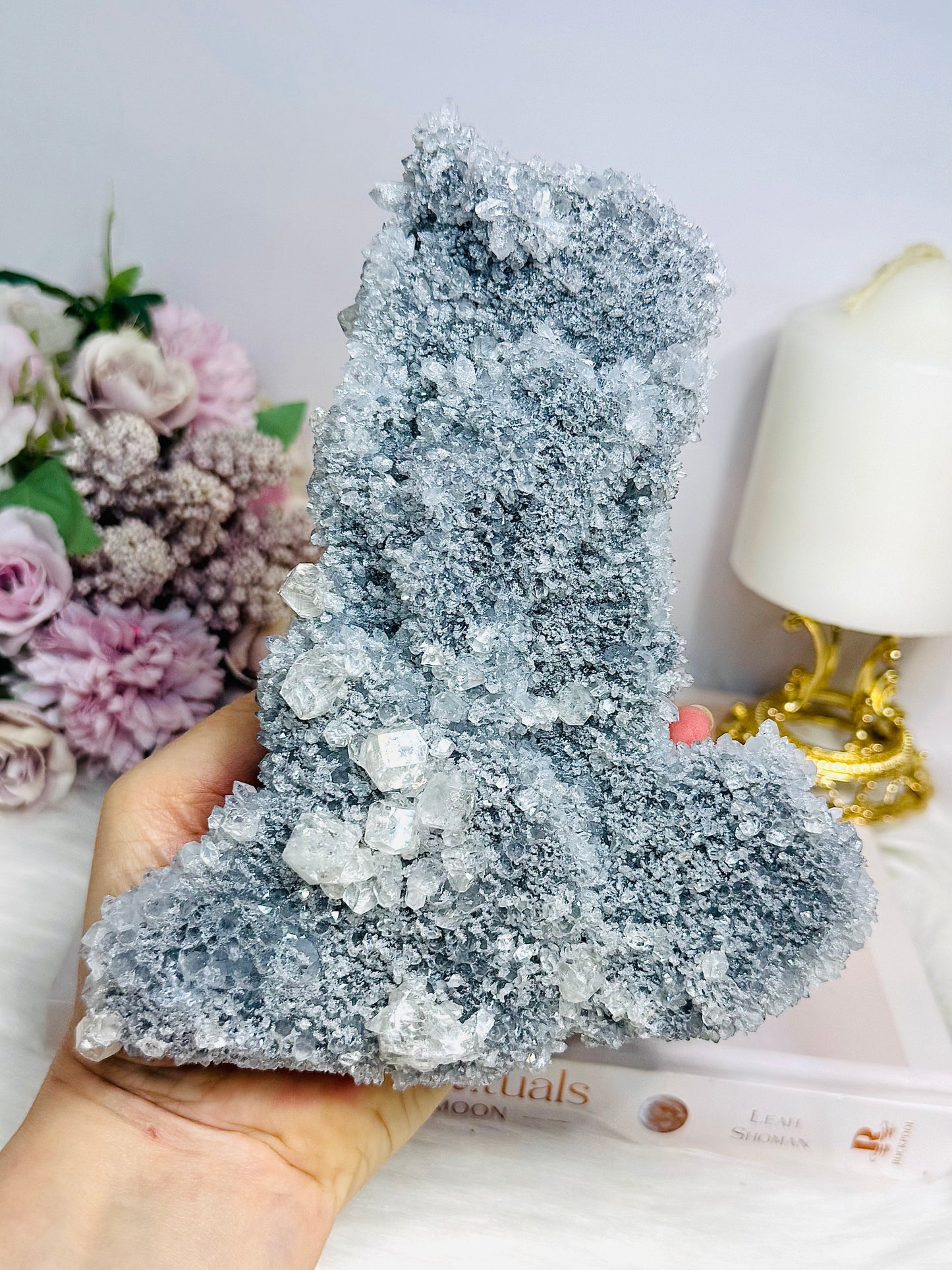 Large Natural Raw Sparkling Crystal Cluster on Stand 17cm 751g