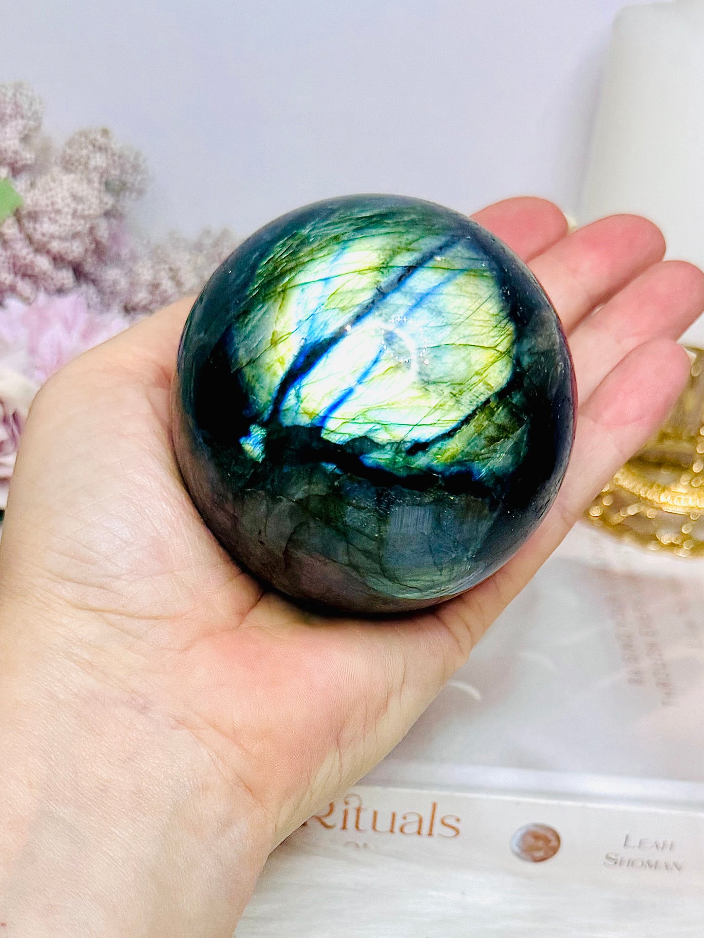 Large Labradorite Sphere on Stand 520g