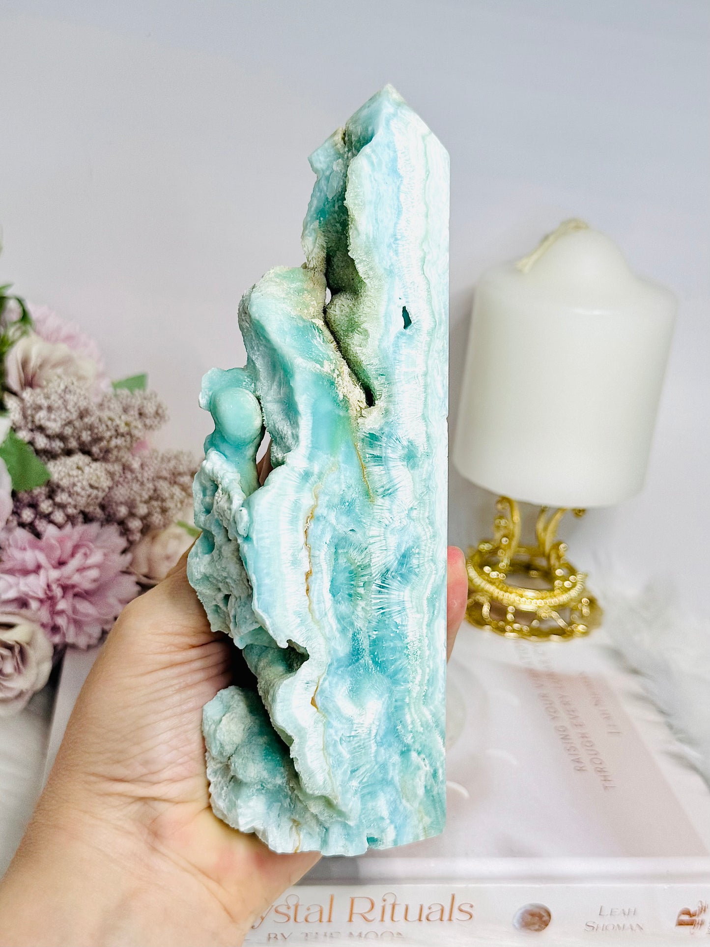 Large Blue Hemimorphite Druzy Tower 19cm
