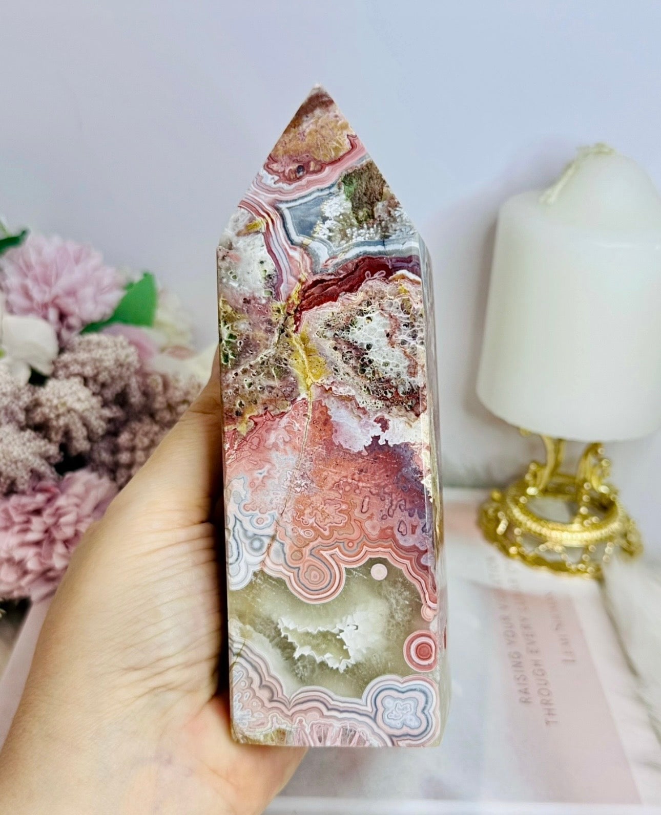 Large Mexican Lace Agate Chunky Tower 16cm