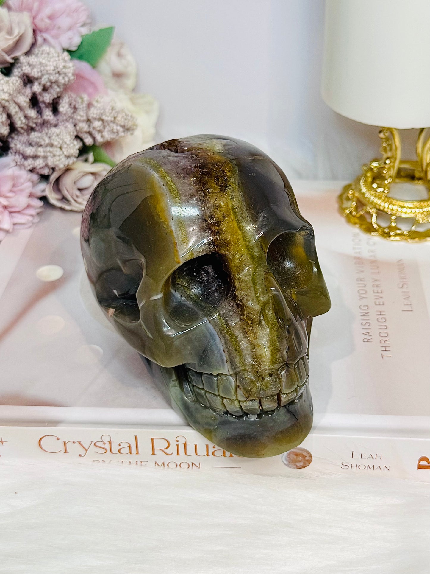 Large Druzy Amethyst X Agate Carved Skull 13cm 1.09KG