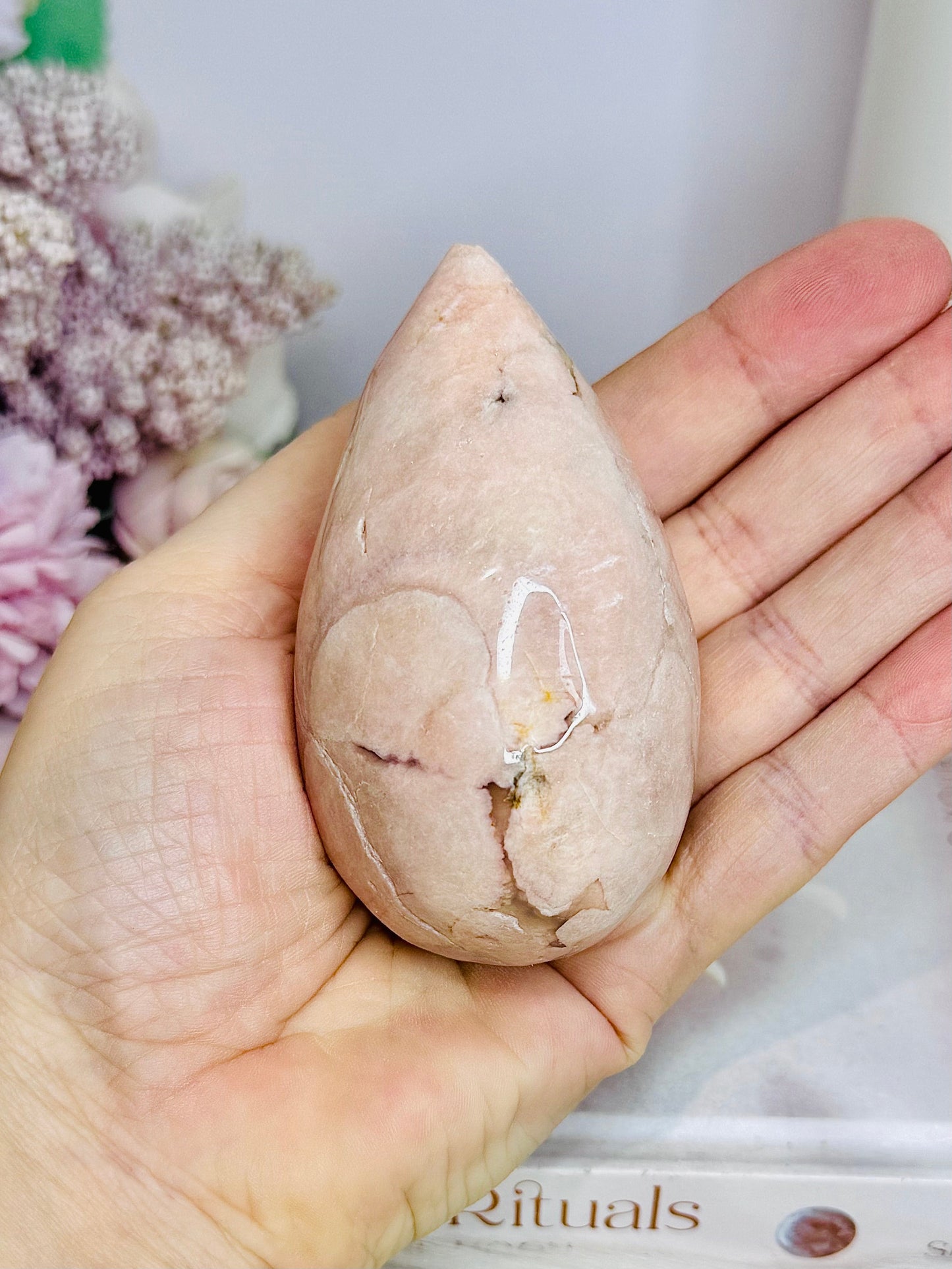 Flower Agate Carved Egg on Stand 200g
