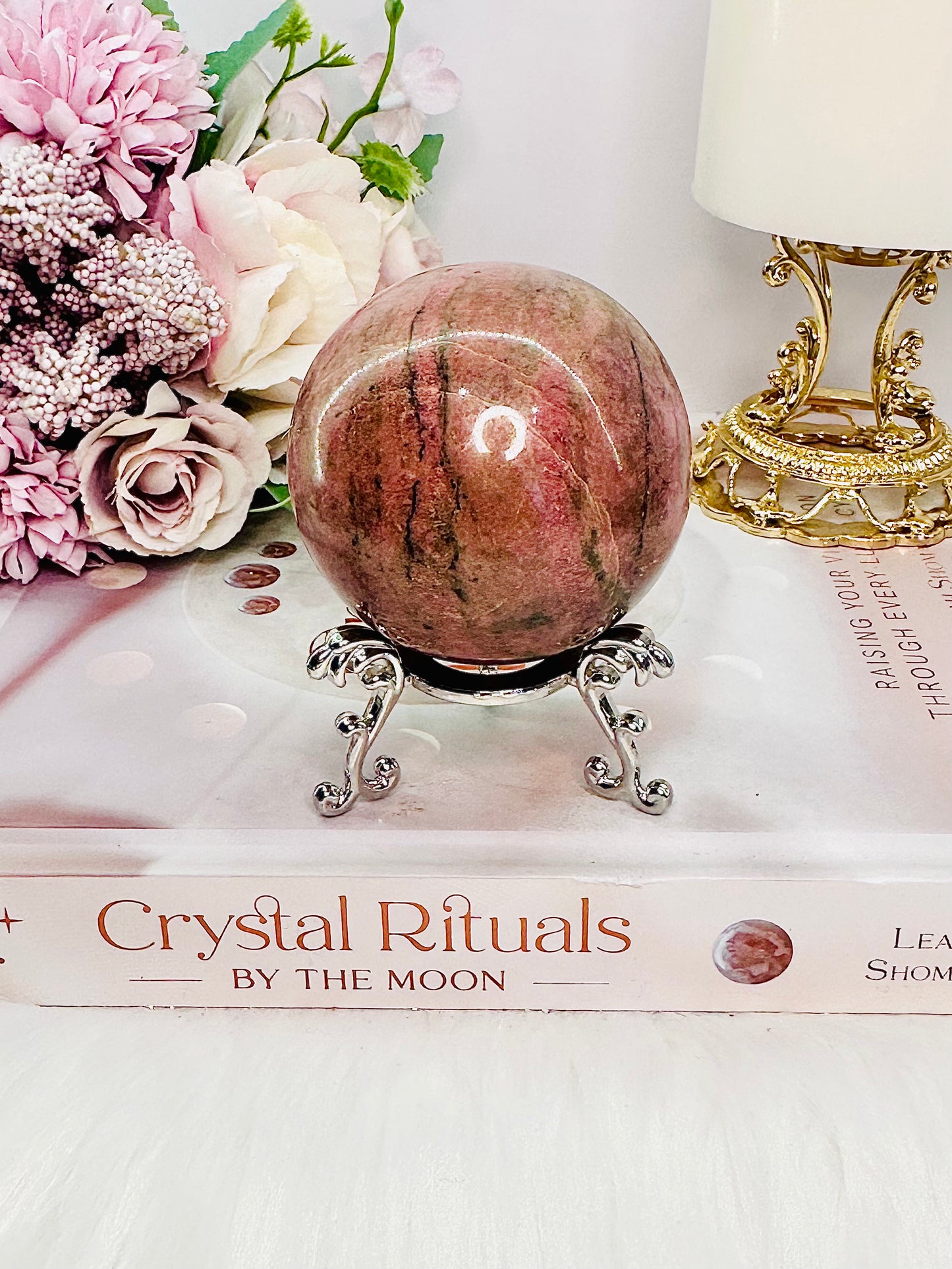 Stunning 341gram Rhodonite Sphere On Stand