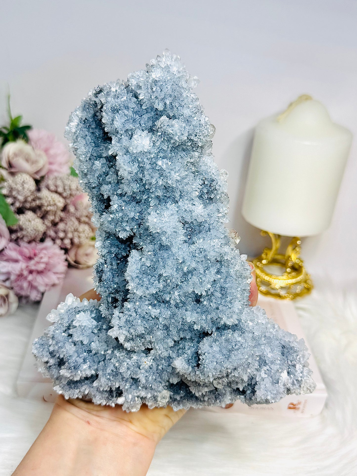 Large Natural Raw Sparkling Crystal Cluster on Stand 17cm 751g