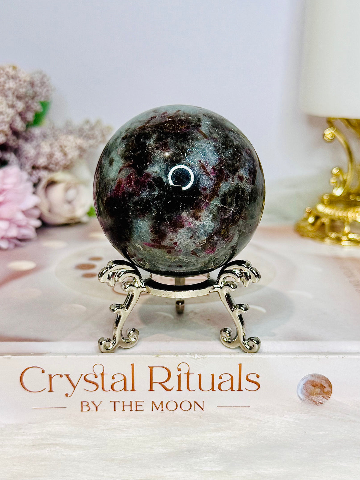 Rare Aquamarine & Pink Tourmaline Sphere on Stand 234g