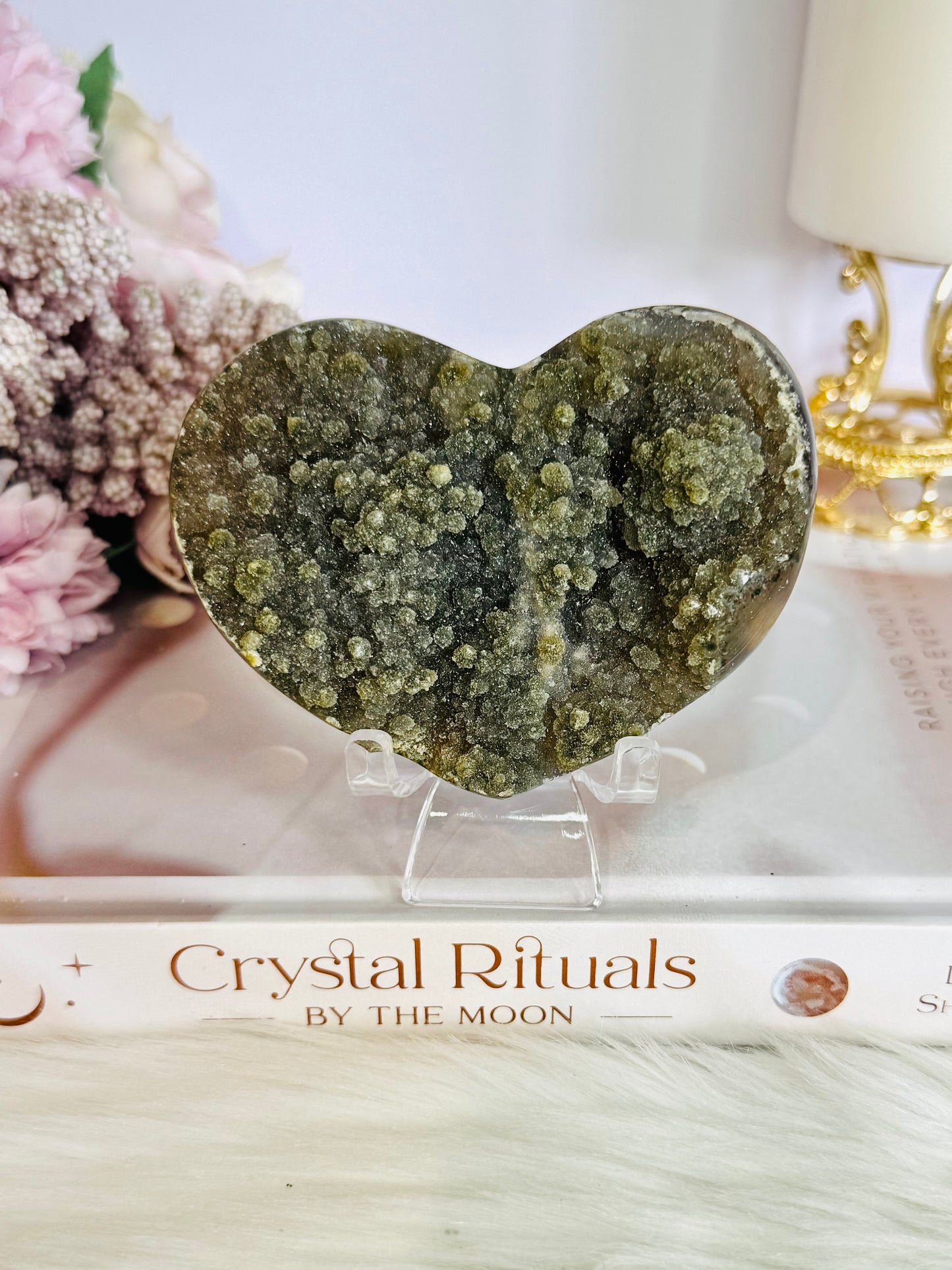 Wow!!! Natural Raw Green Amethyst Carved Heart on Stand 9cm