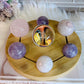 Feminine Energy ~ Large Light Stand 20cm with Glass Fairy Sphere, 3 Amethyst Spheres, Rose Quartz Sphere & 2 Pink Amethyst Spheres