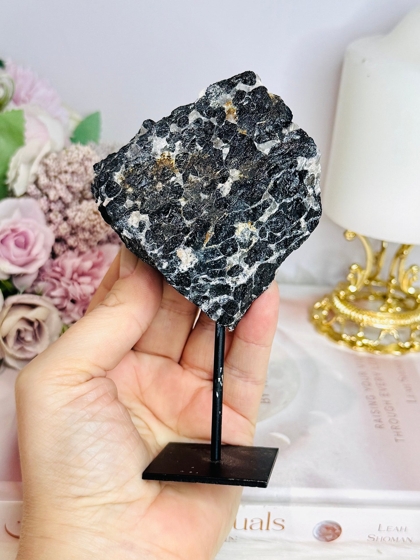 Black Tourmaline In Matrix Natural Specimen on Stand 14cm