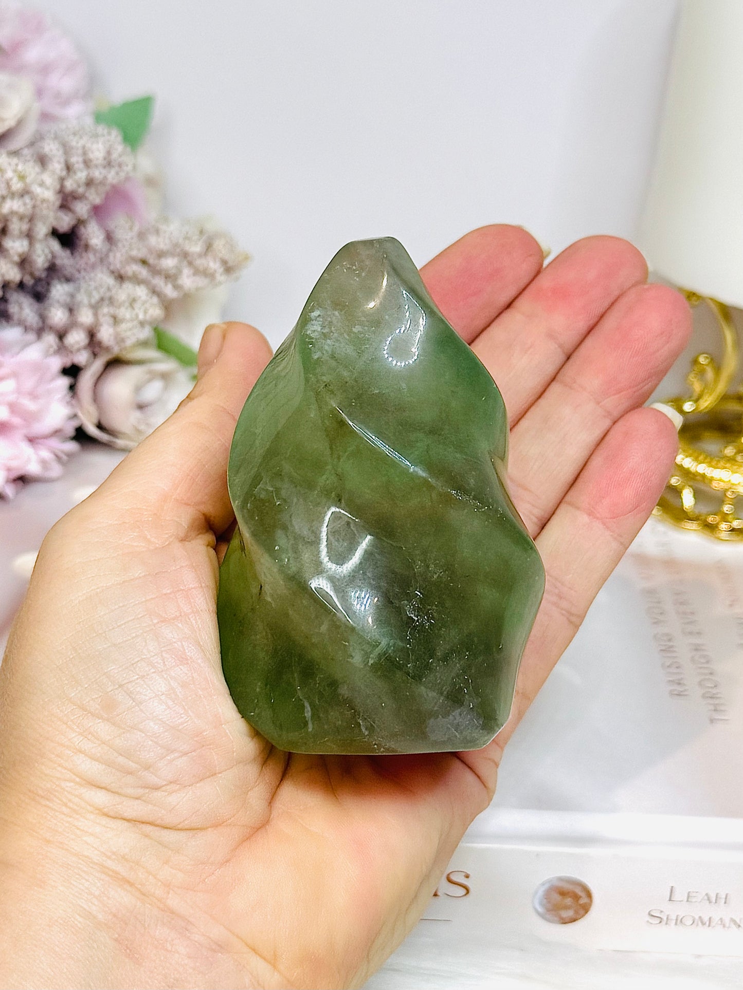 Green Fluorite Carved Flame 8cm 325g