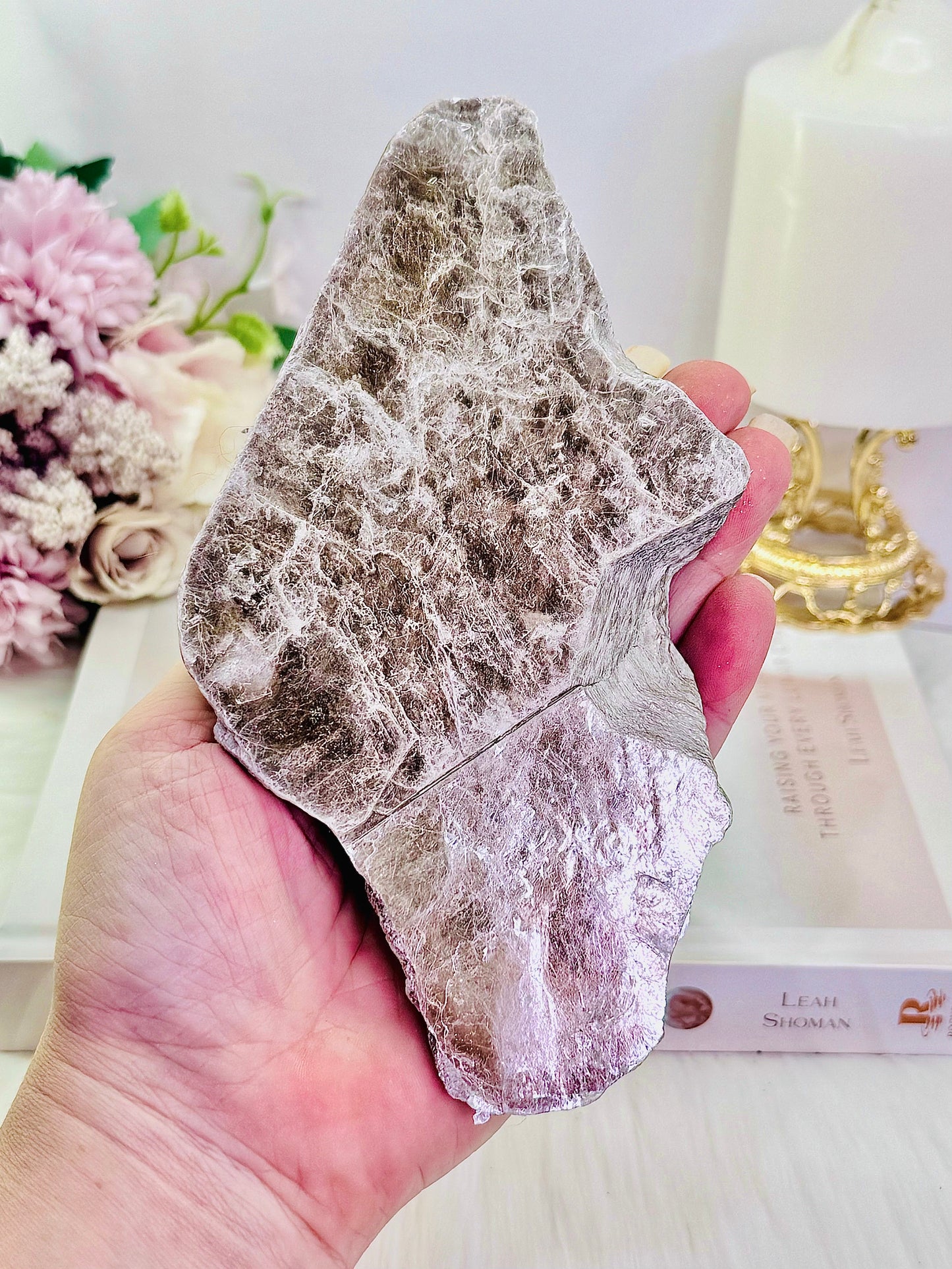 Large Chunky 17cm Shiny Purple Mica Natural Slab On Stand