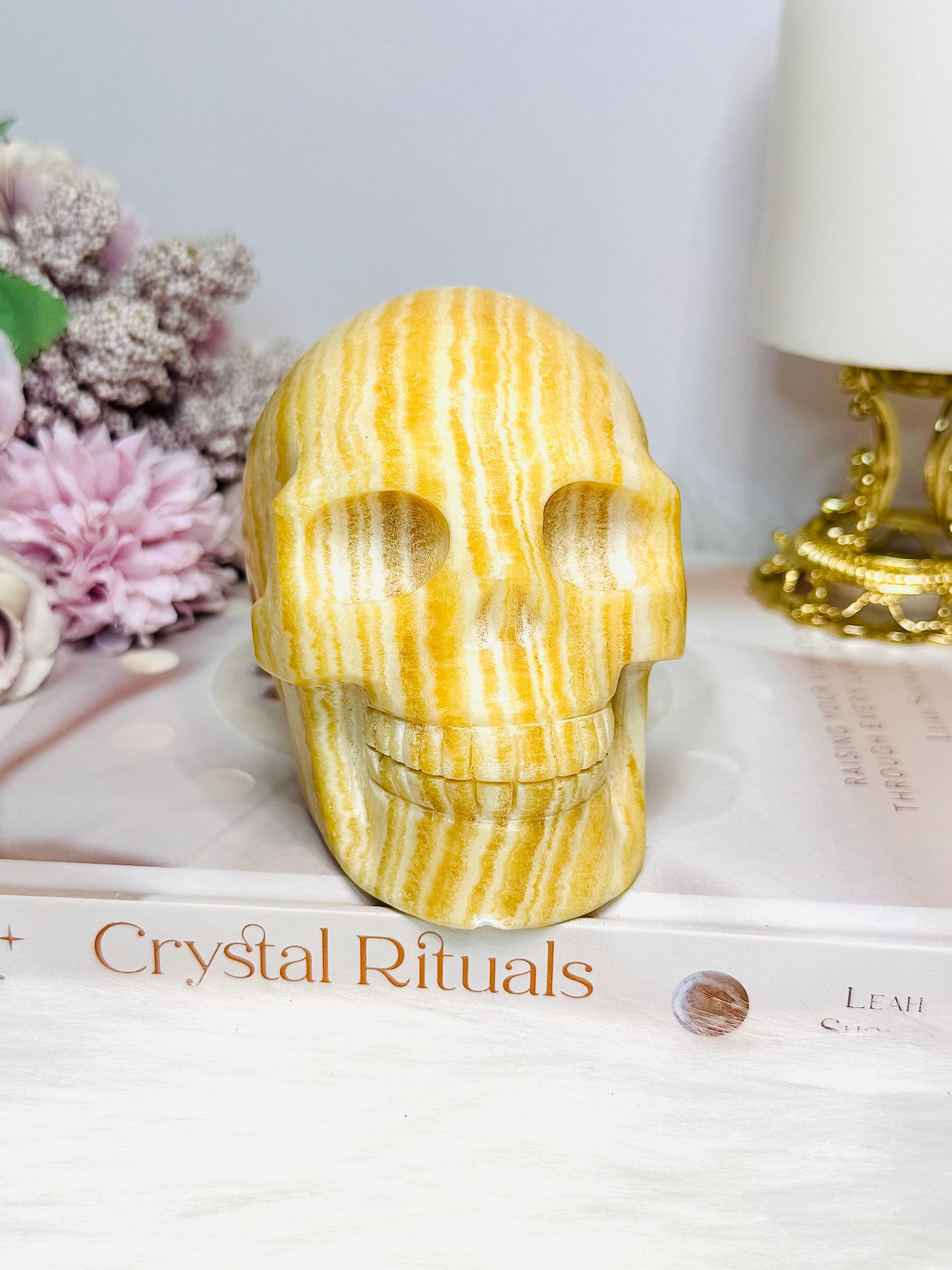 Large Orange Calcite Carved Skull 11.5cm 1.01KG