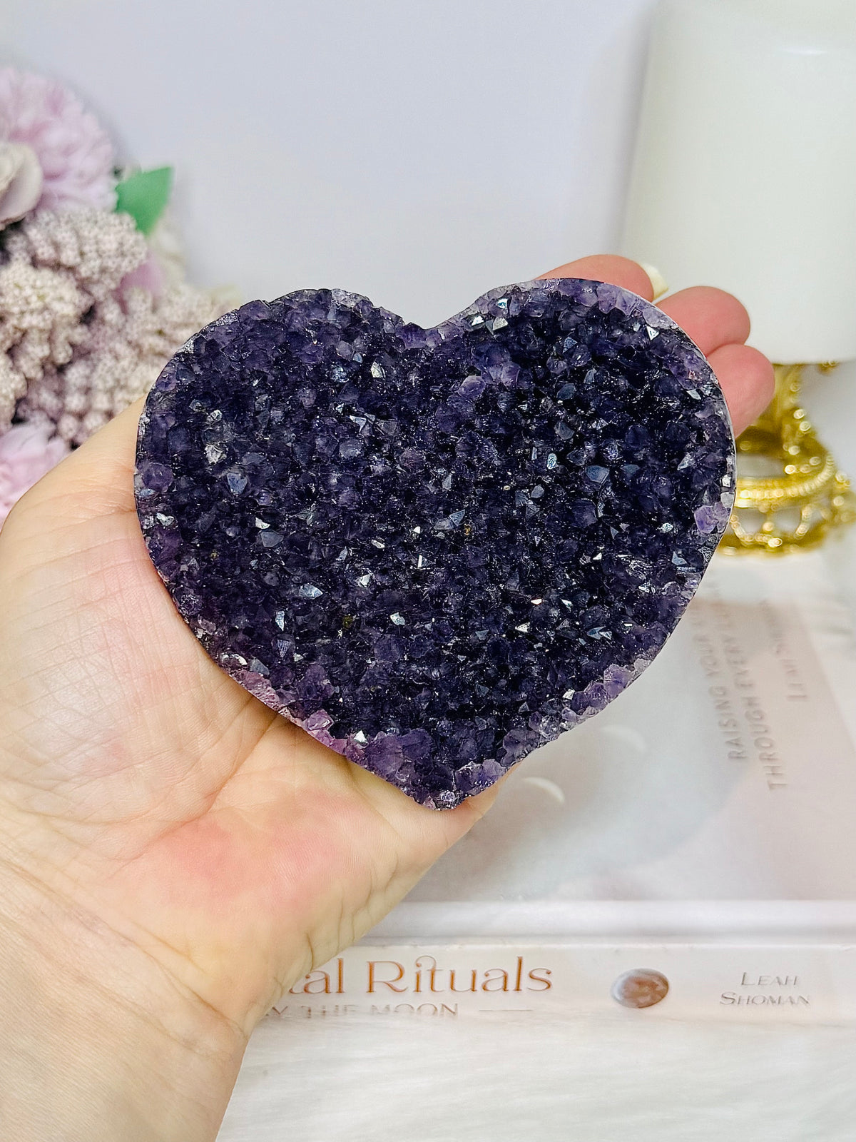 Large High Grade Amethyst Cluster Heart on Stand 331g