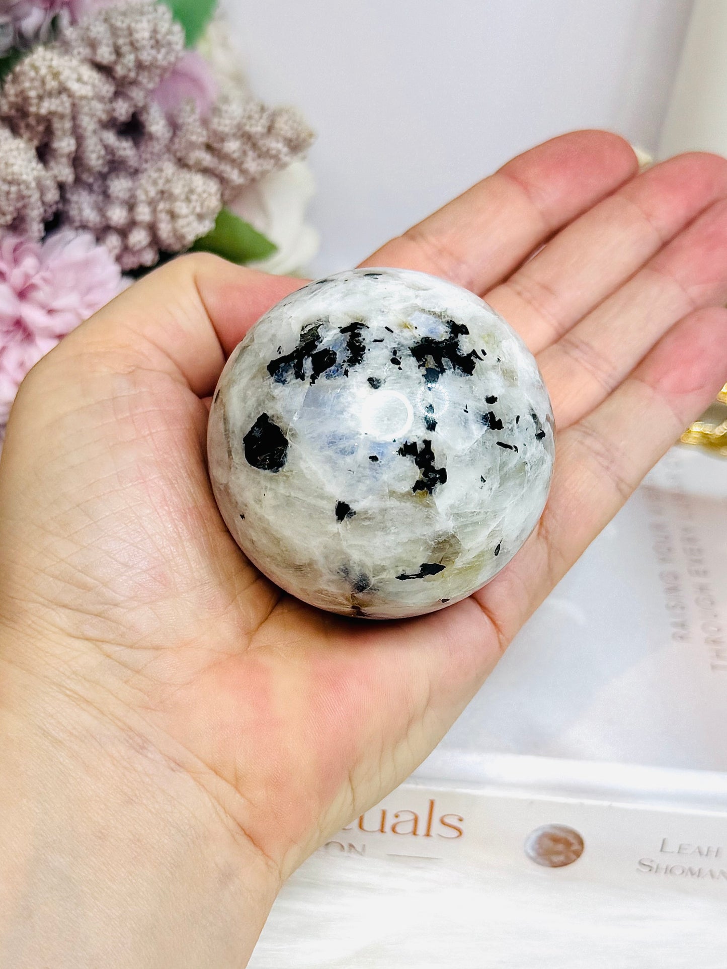 Rainbow Moonstone Sphere with Blue Flash 249g