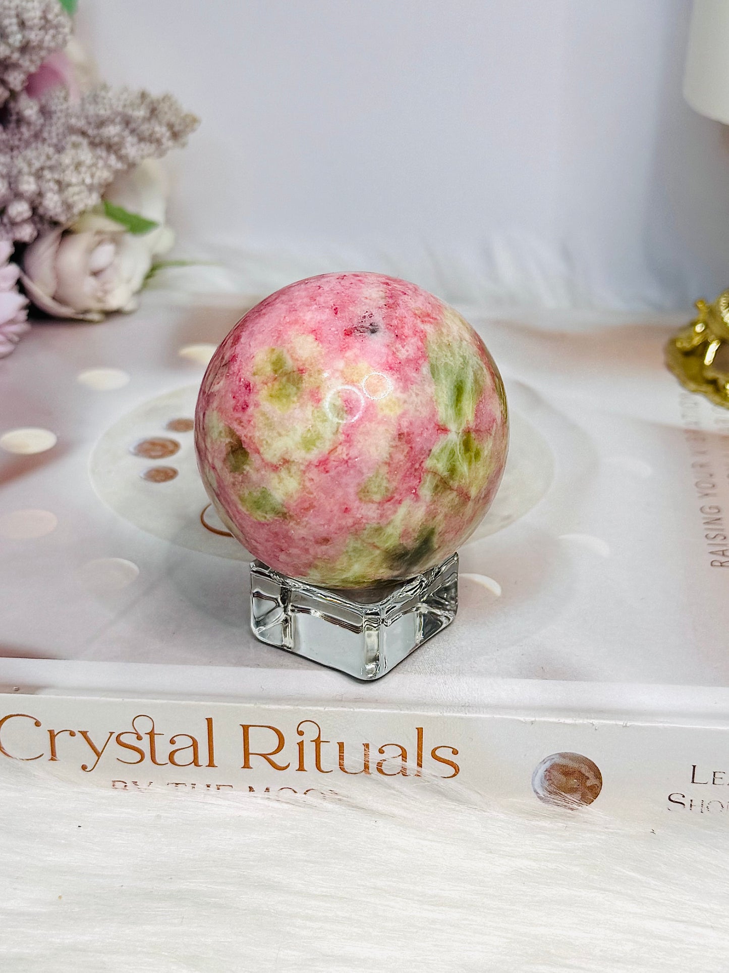 Thulite Sphere with Epidote 197g