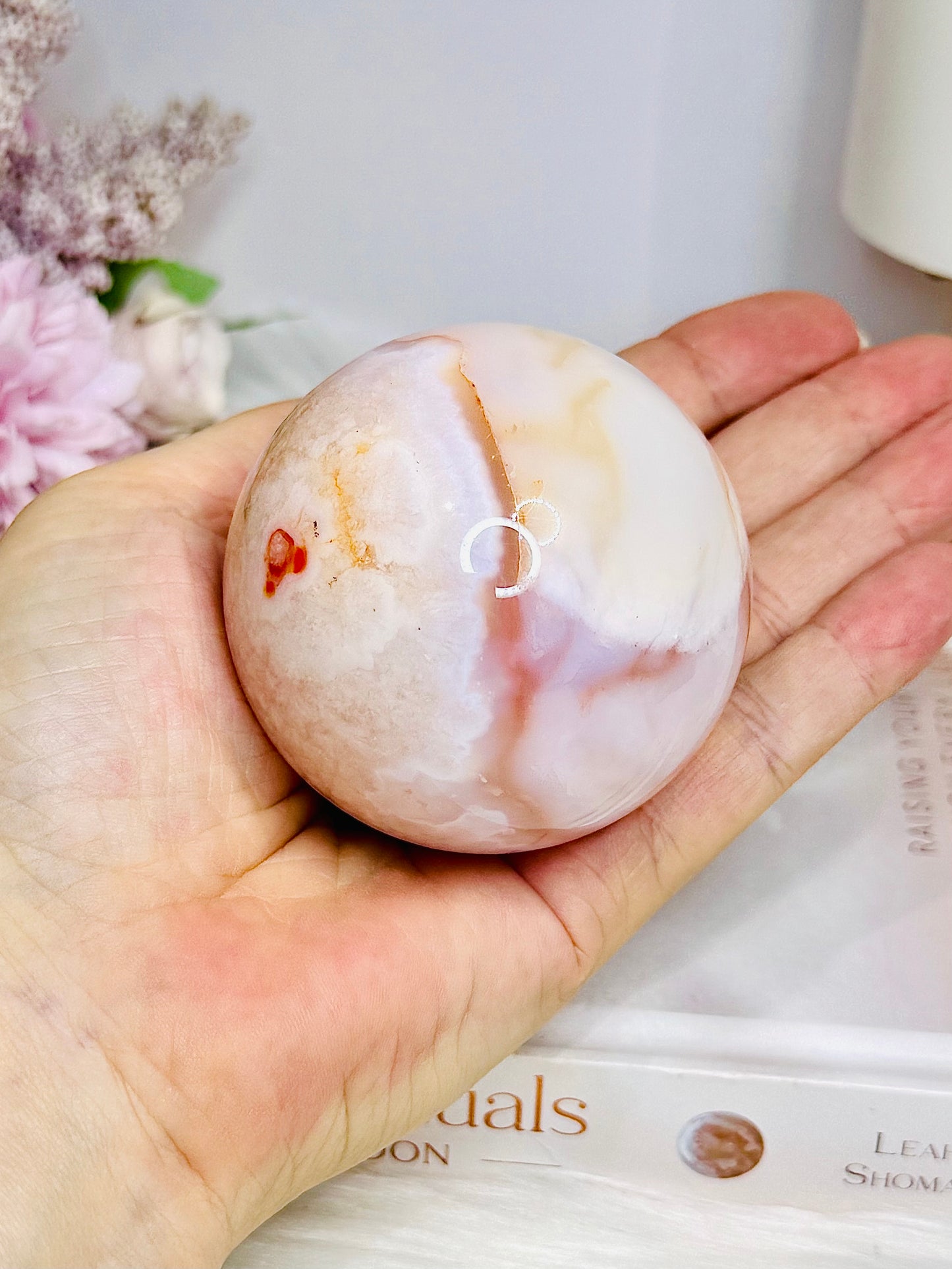 Flower Carnelian Large Sphere on Stand 327g
