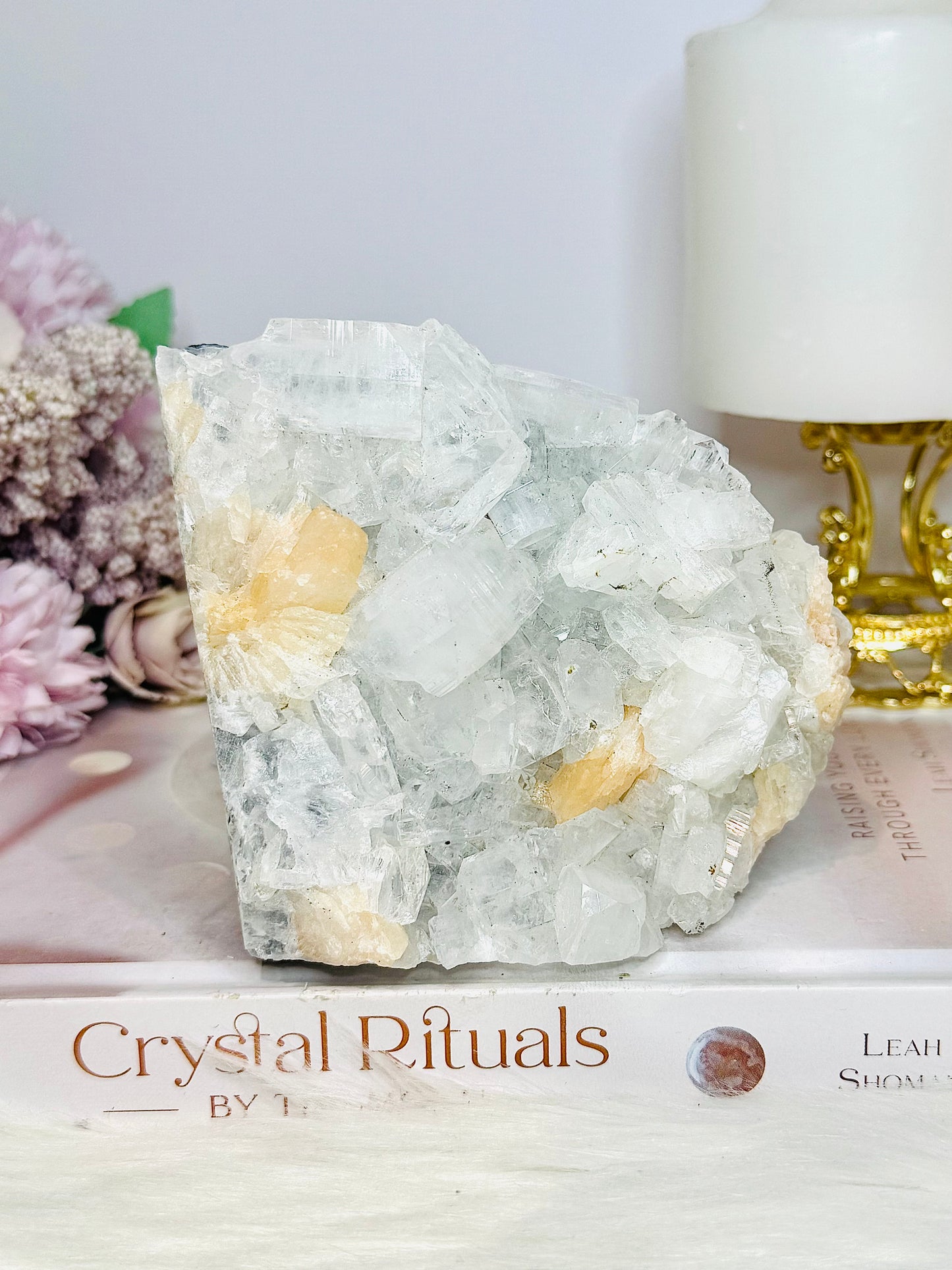 Large Natural Apophyllite with Calcite Freeform 640g