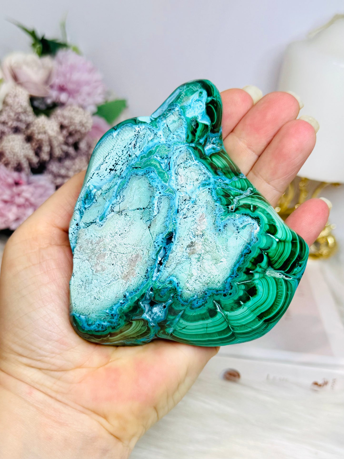 Large Natural Polished Chrysocolla with Malachite Specimen 9cm 518g