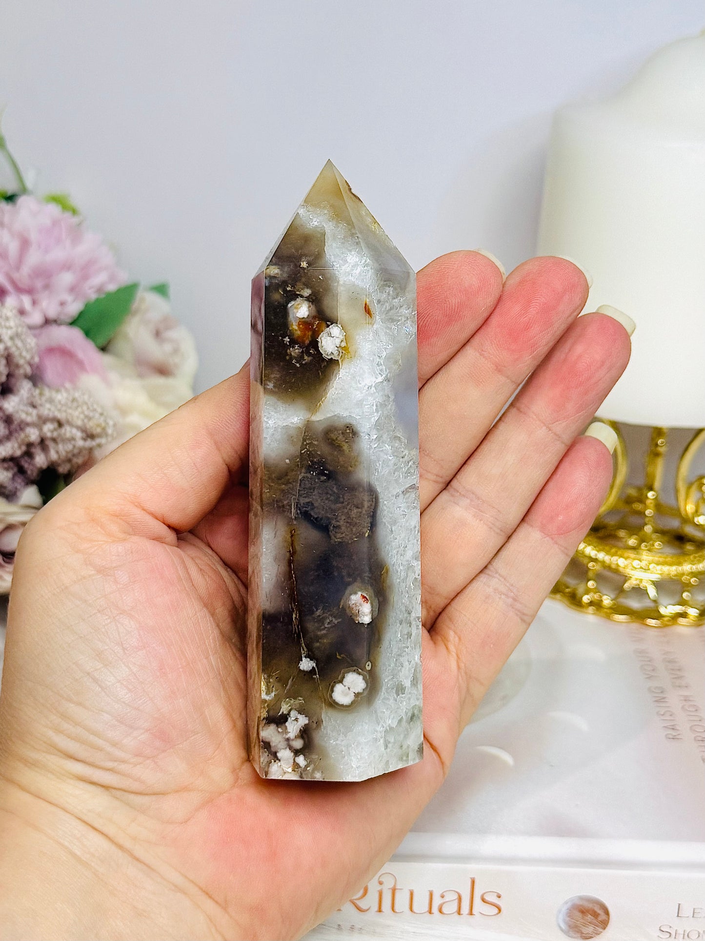 Druzy Flower Agate Tower 12cm