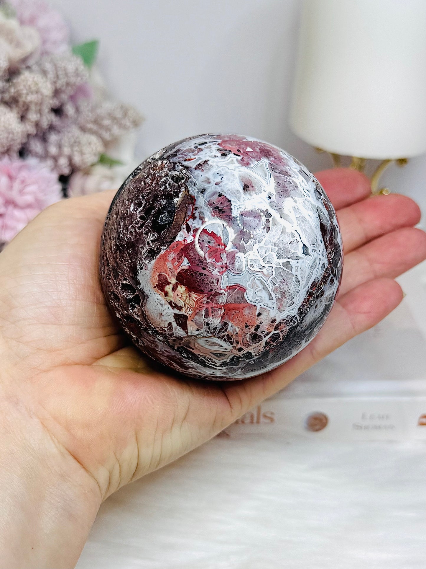Mexican Lace Agate Sphere on Stand 476g