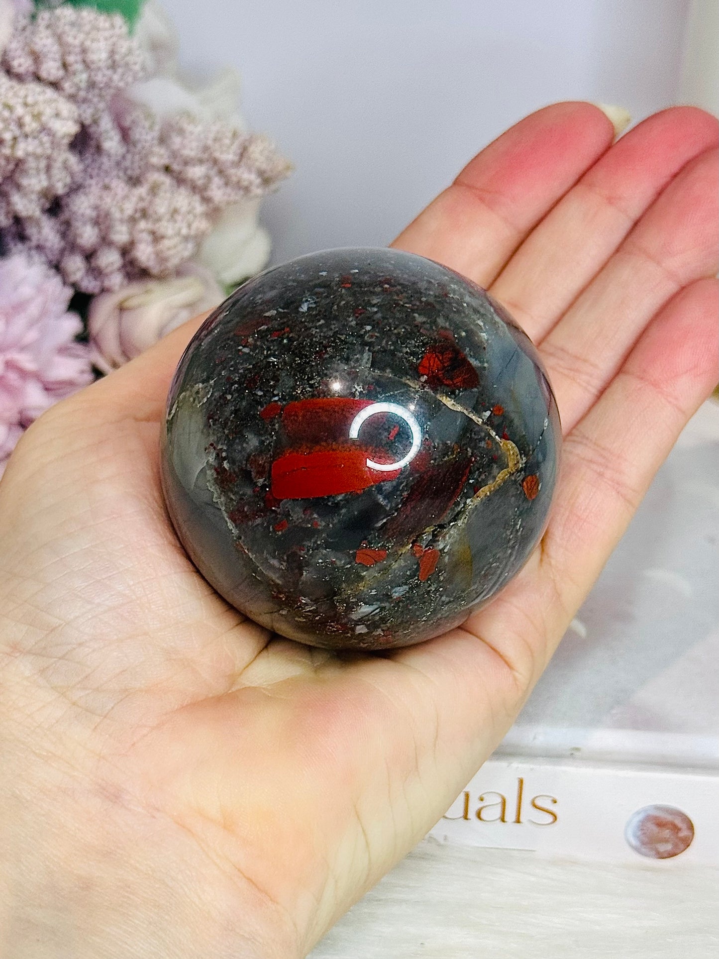 Bloodstone Sphere 353g On Stand