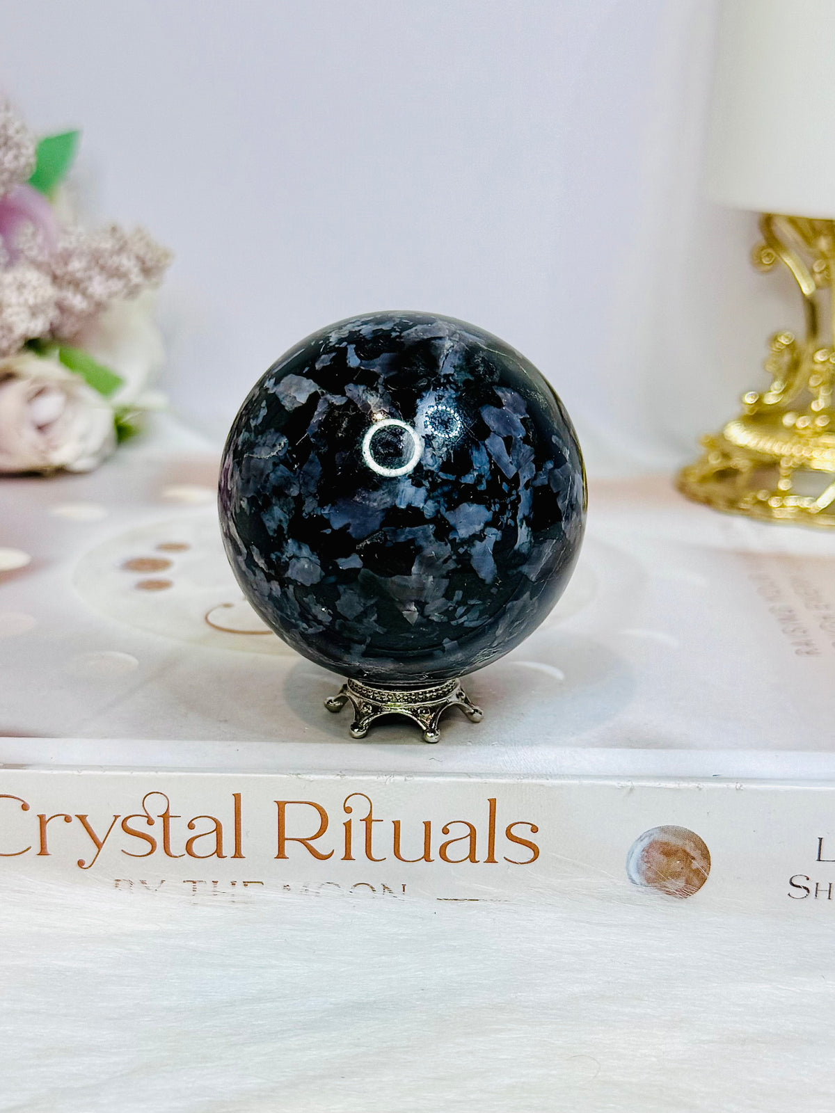 Mystic Merlinite | Indigo Gabbro Sphere On Stand 221g