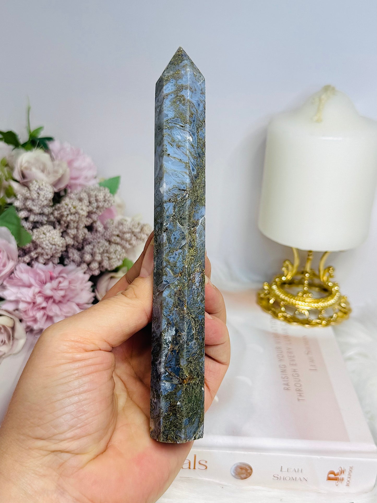 Blue Moss Agate Druzy Tower 16.5cm