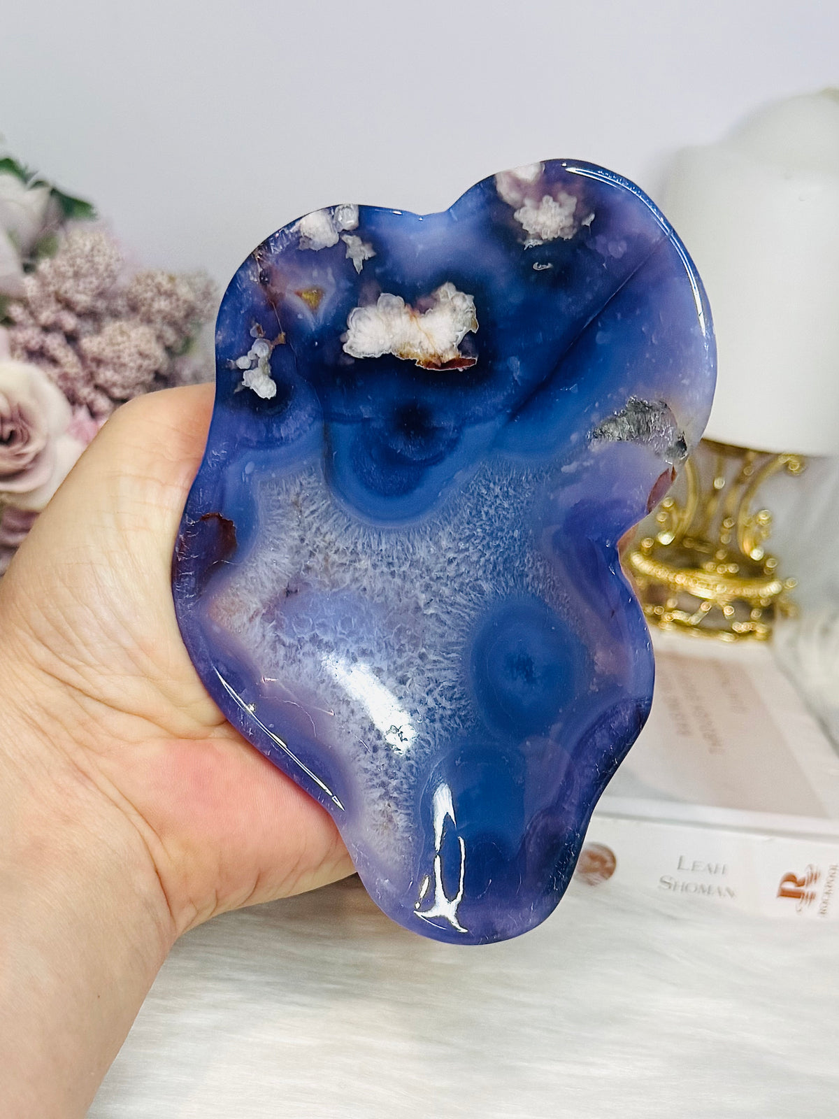 High Grade Blue Flower Agate Bowl 13cm 265g